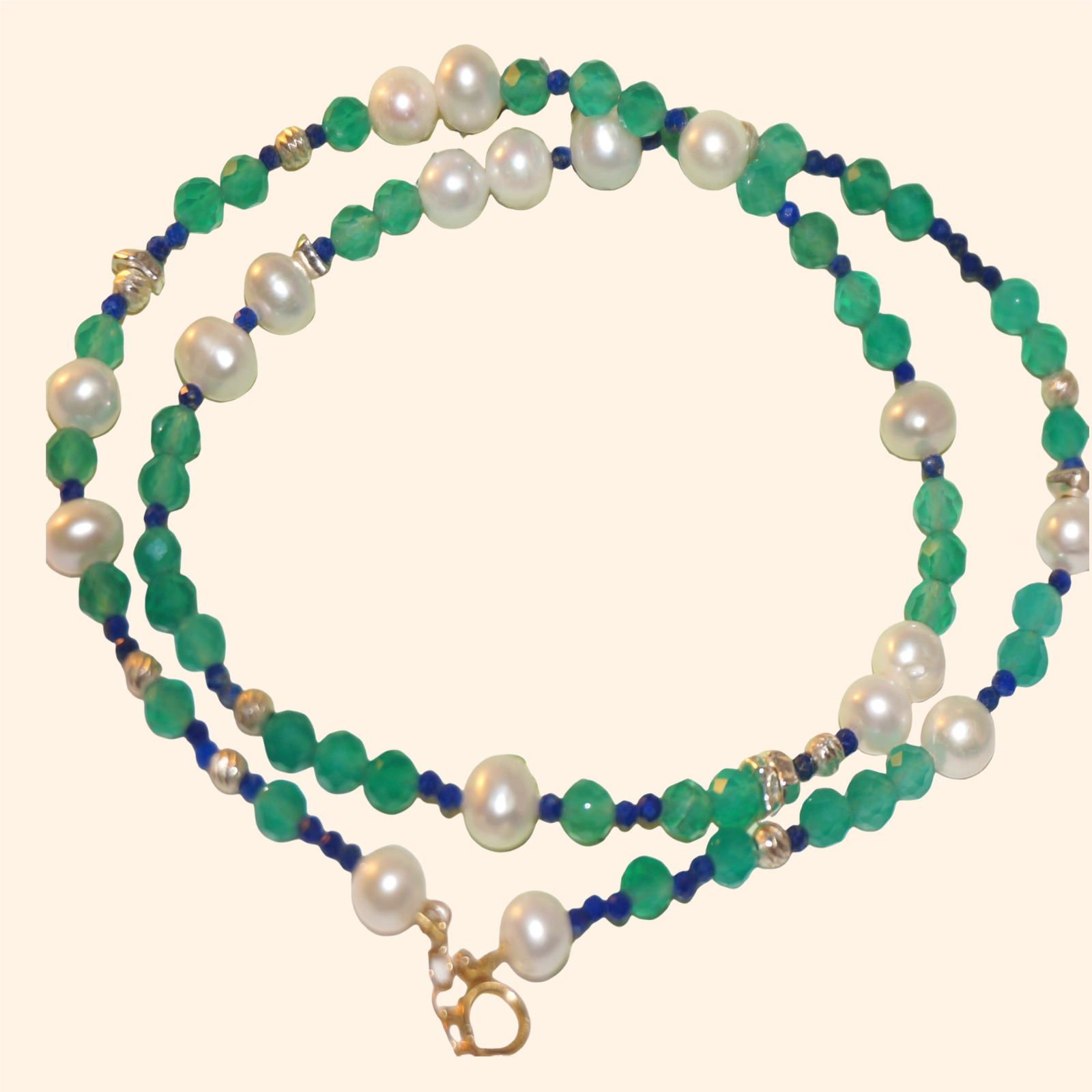 14K Gold-filled & Sterling Silver Luxurious Calming DEW Green Agate Necklace | Handcrafted Healing Jewelry with Pearl