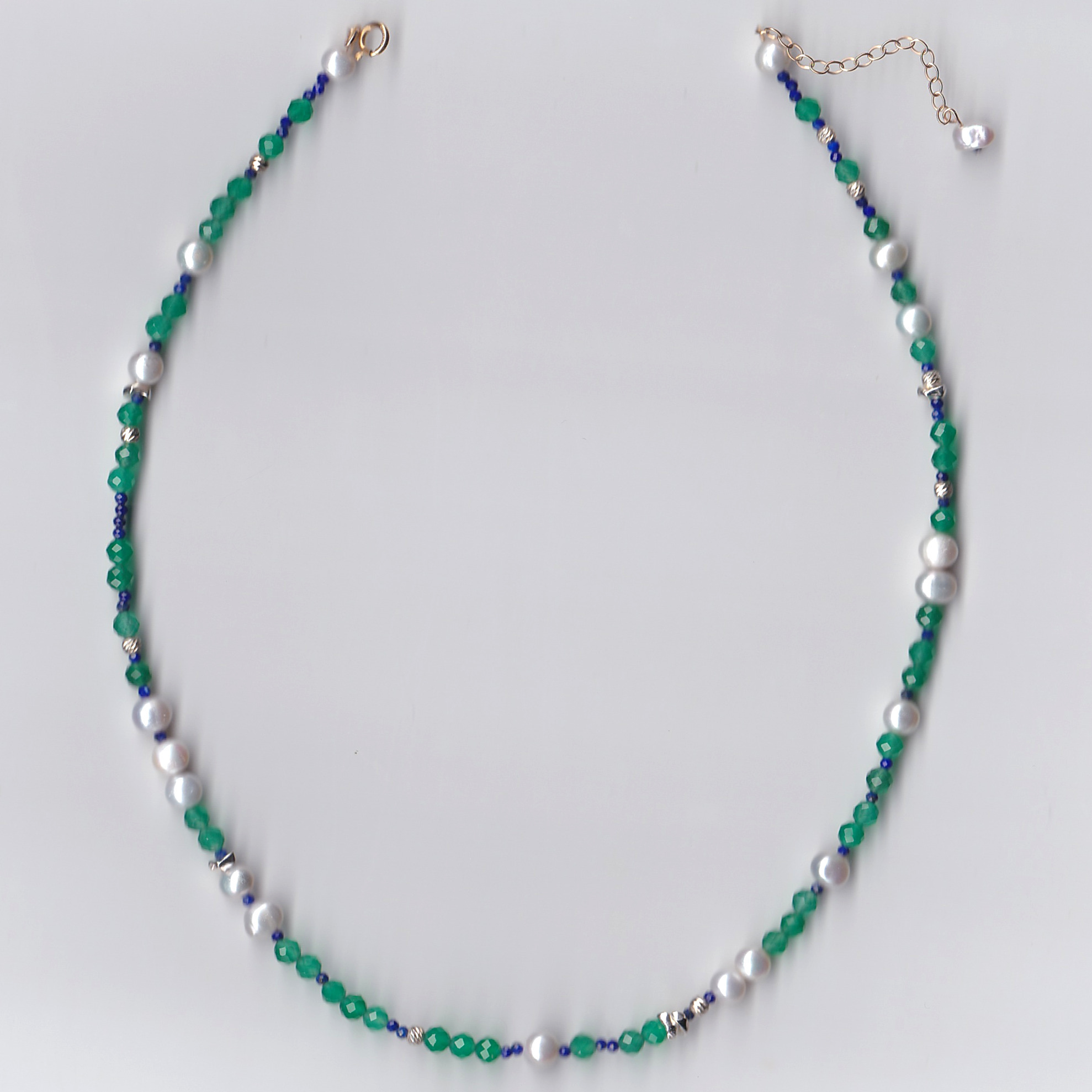 14K Gold-filled & Sterling Silver Luxurious Calming DEW Green Agate Necklace | Handcrafted Healing Jewelry with Pearl - Image 7