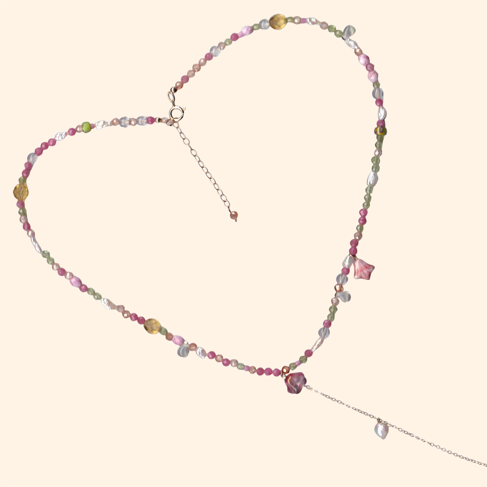 14K Gold-Filled Whimsical FAIRY TALE Necklace - Baroque Pearl & Colorful Czech Beads