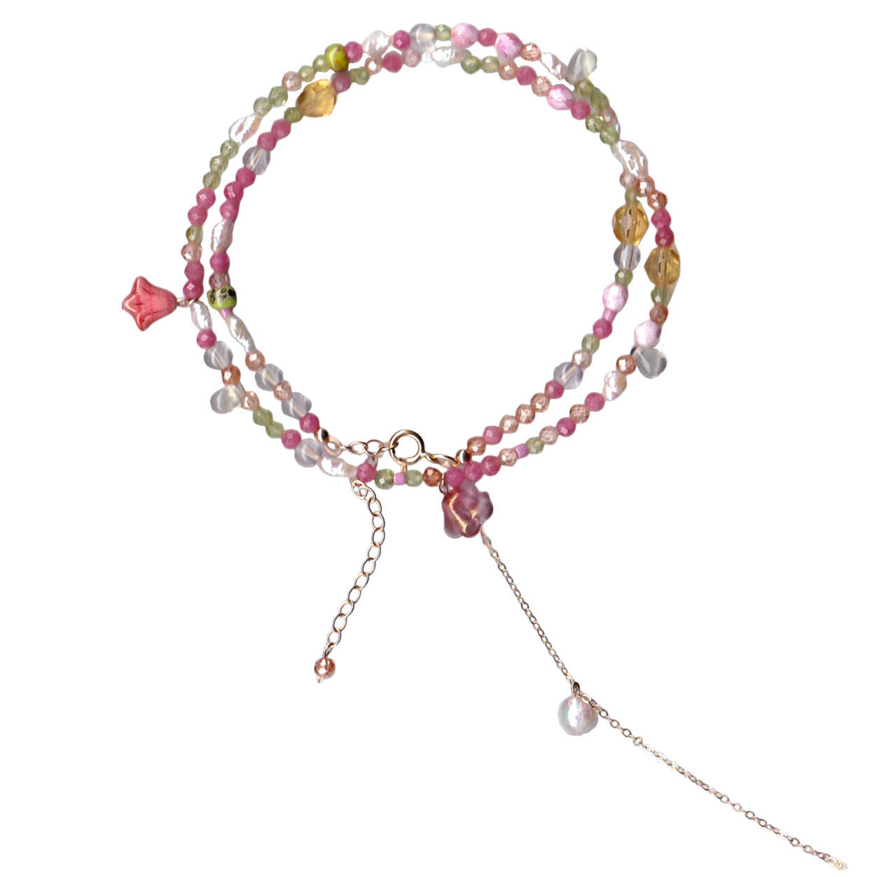 14K Gold-Filled Whimsical FAIRY TALE Necklace - Baroque Pearl & Colorful Czech Beads - Image 9