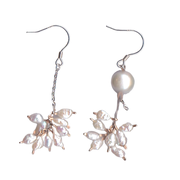 Dreamy Sterling Silver &14K Gold Filled MOONLIGHT Earrings with Baroque Pearl - Image 5