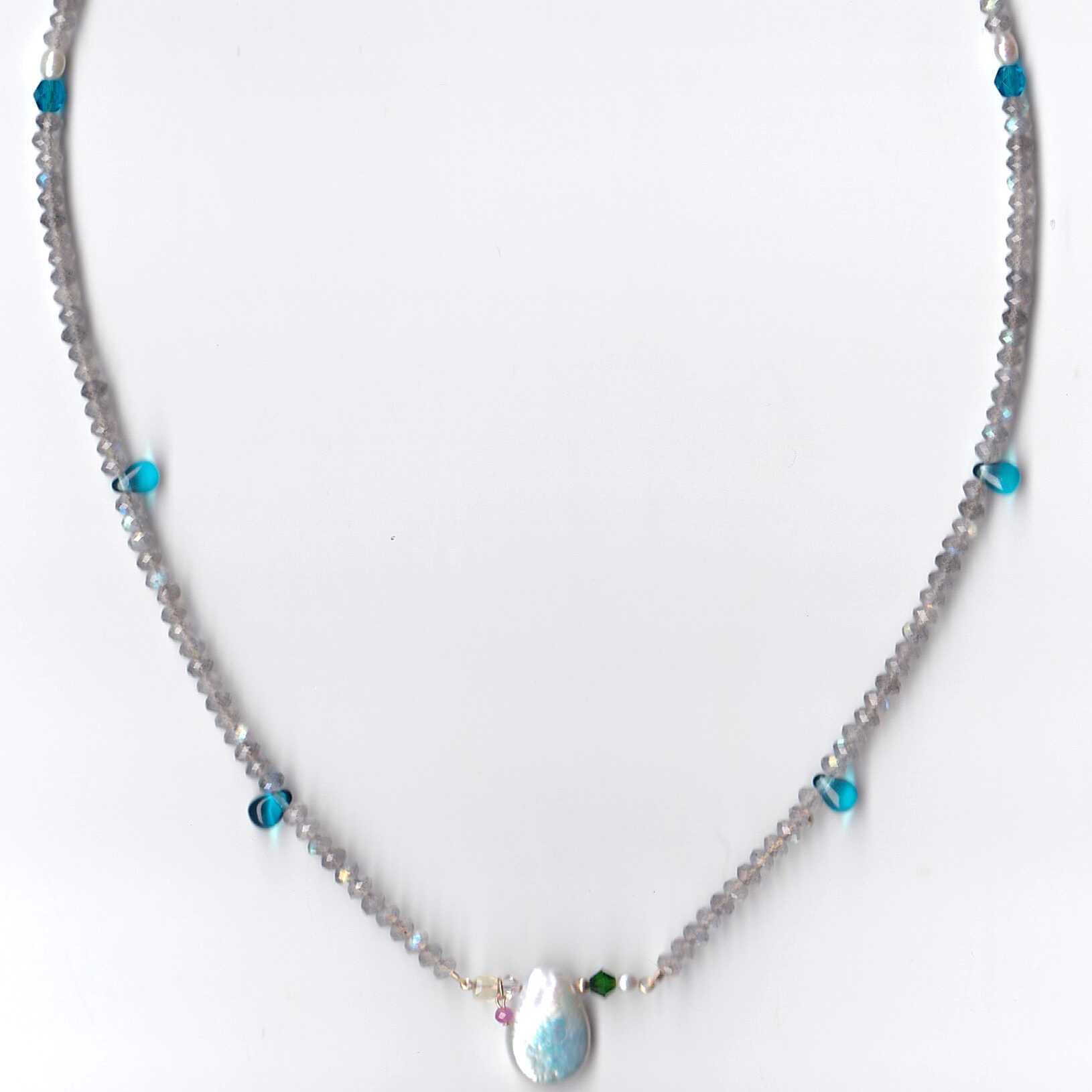 14K Gold-Filled Enchanting Exquisite THE TEAR OF MERMAID Necklace - Teardrop Baroque Pearl & Labradorite - Image 10