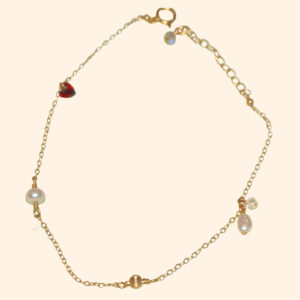 14K Gold-filled Blissful TOMORROW Bracelet with Labradorite & Red Zircon Heart & Pearl