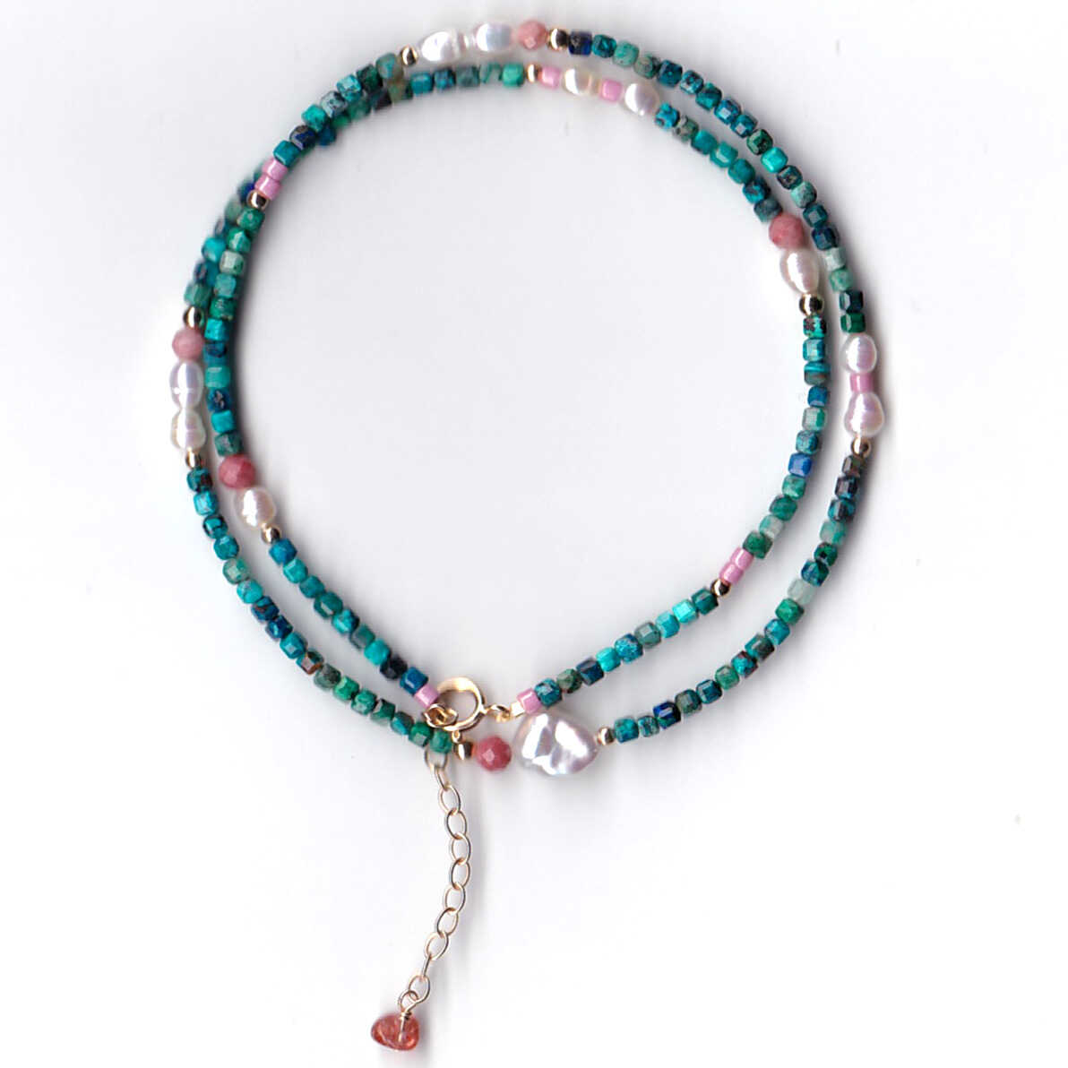 14K Gold-Filled Calming SILK ROAD Necklace - Chrysocolla & Pearl, Handmade Elegance - Image 6