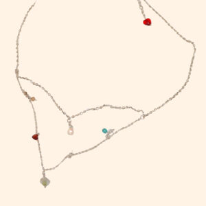 Sterling Silver Blissful BREEZE Necklace - Double Layered with Pearls & Heart Pendant