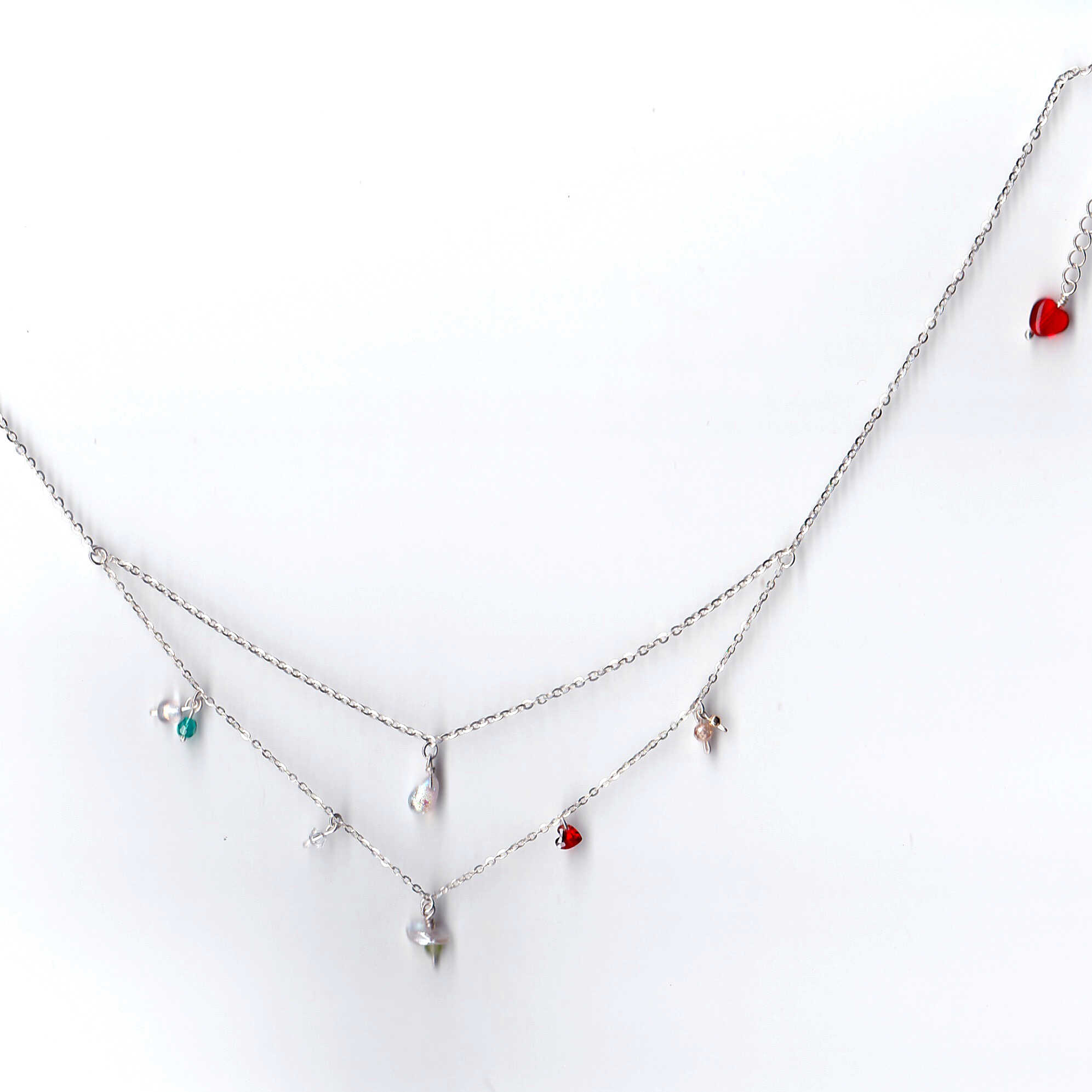 Sterling Silver Blissful BREEZE Necklace - Double Layered with Pearls & Heart Pendant - Image 7