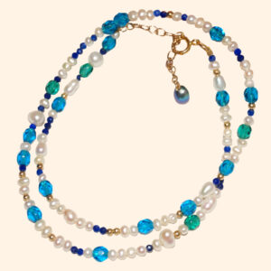14K Gold-filled Classic MYSTERIOUS SEA Necklace with Freshwater Pearl & Lapis Lazuli