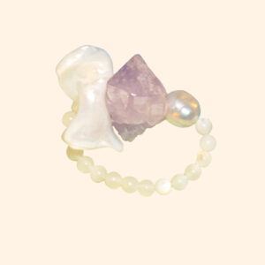 Elegant Calming JACARANDA Amethyst Mother of Pearl Stretchy Ring