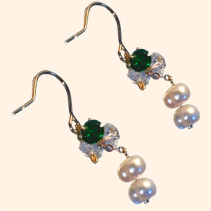 14K Gold-filled Healing BAMBOO Herkimer Diamond & Button Pearl Earrings