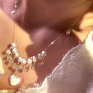 14K Gold-Filled Dazzling Angel Heart Baroque Pearl Necklace with Fluorite Gemstones