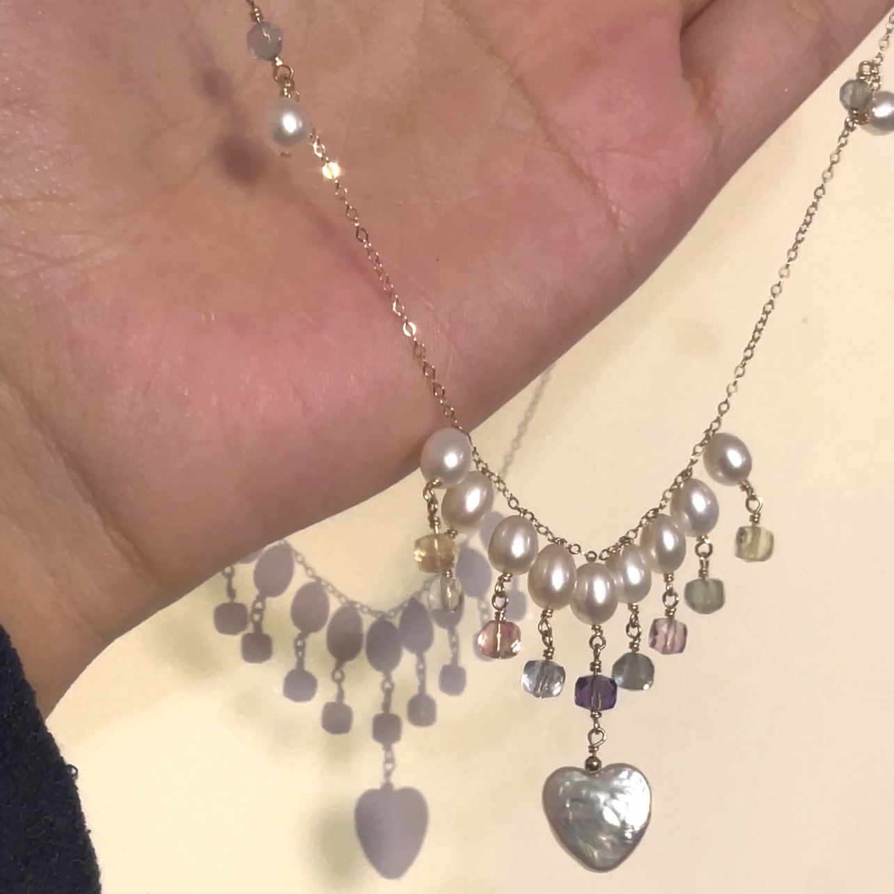 14K Gold-Filled Dazzling Angel Heart Baroque Pearl Necklace with Fluorite Gemstones - Image 4