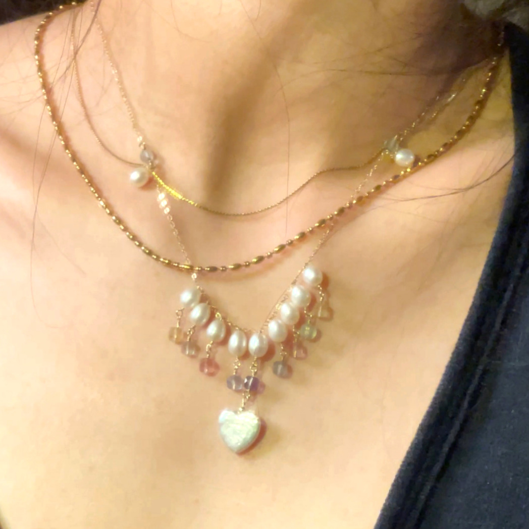 14K Gold-Filled Dazzling Angel Heart Baroque Pearl Necklace with Fluorite Gemstones - Image 2