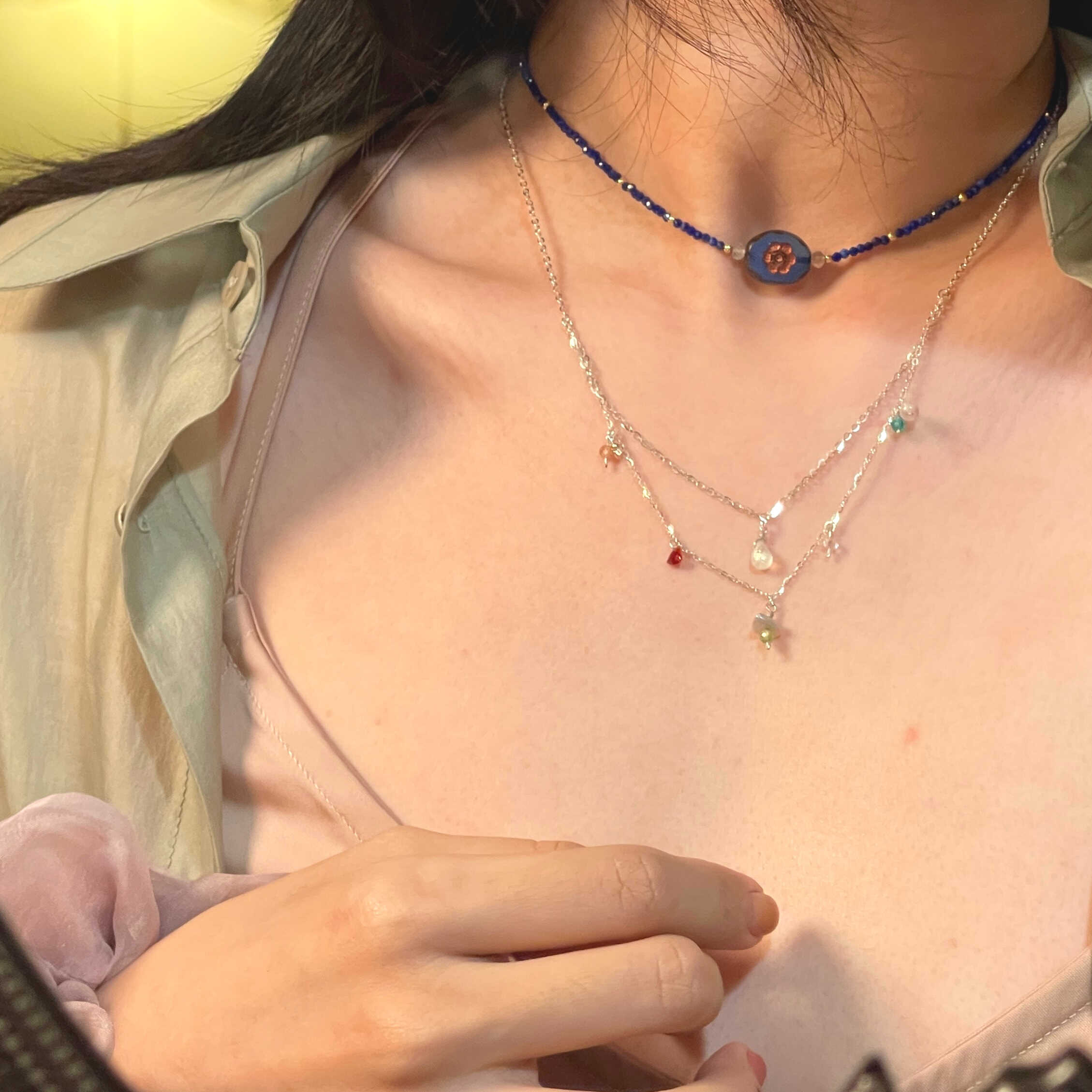 Sterling Silver Blissful BREEZE Necklace - Double Layered with Pearls & Heart Pendant - Image 5