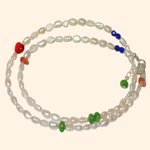 Sterling Silver Classic Blissful CANDY BAR Necklace with Sunstone & Freshwater Pearls