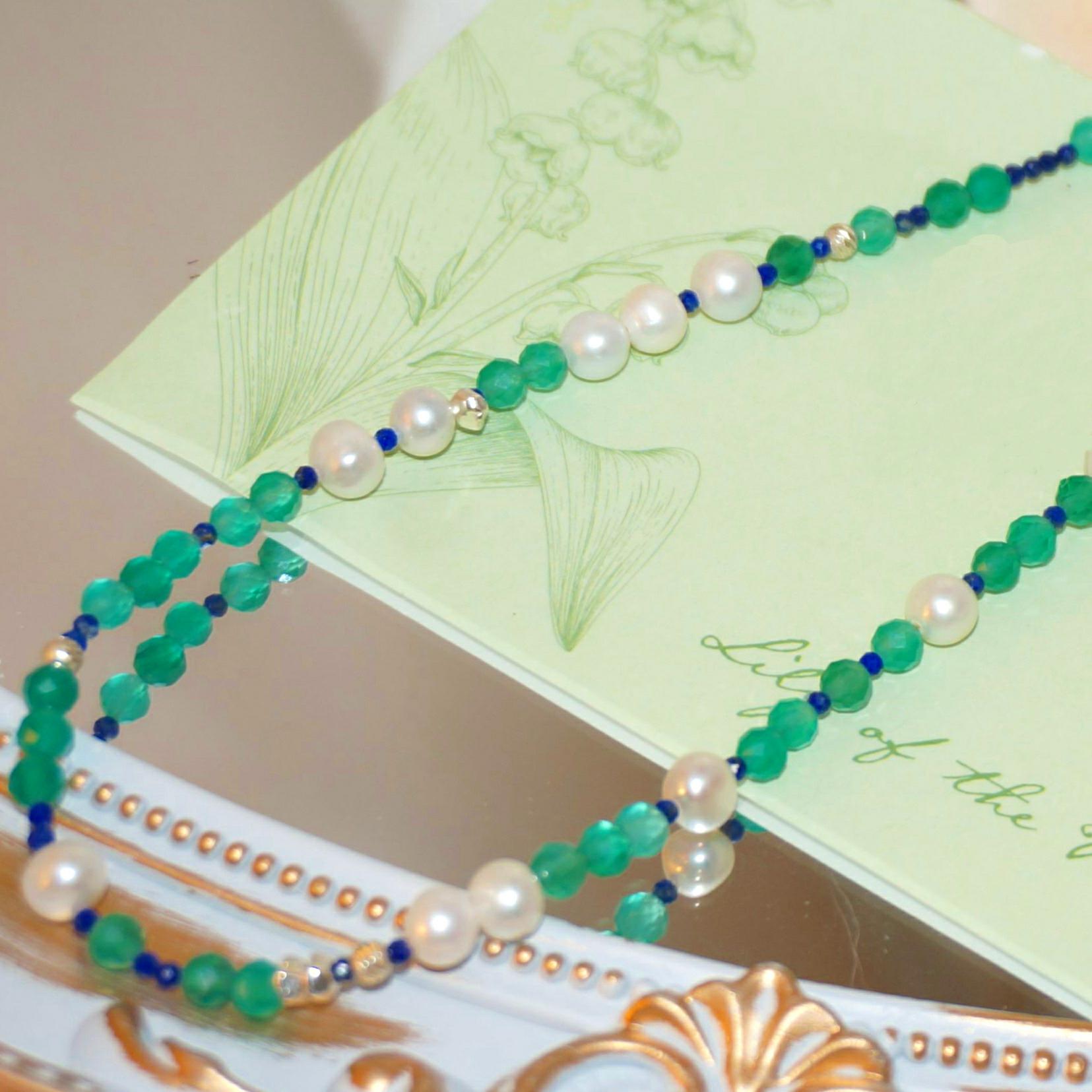 14K Gold-filled & Sterling Silver Luxurious Calming DEW Green Agate Necklace | Handcrafted Healing Jewelry with Pearl - Image 6