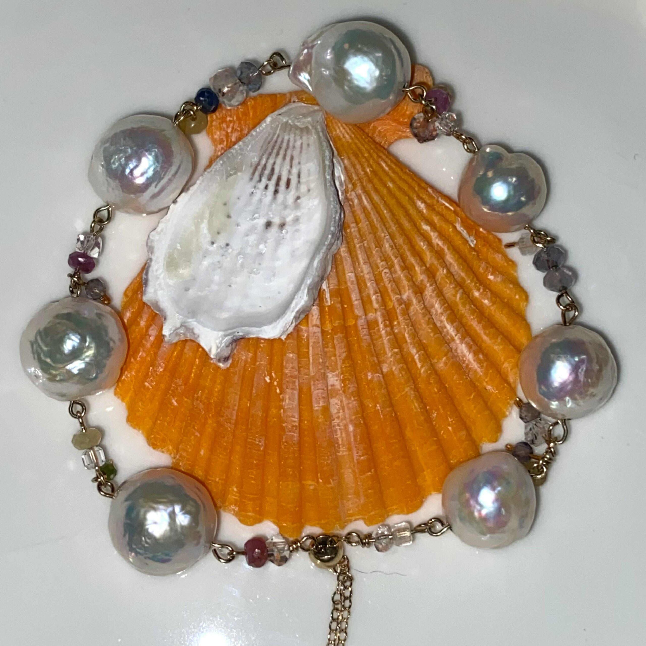 14K Gold-Filled charming DREAM Bracelet with AAA Baroque Pearls & Herkimer Diamonds& Adjustable Length