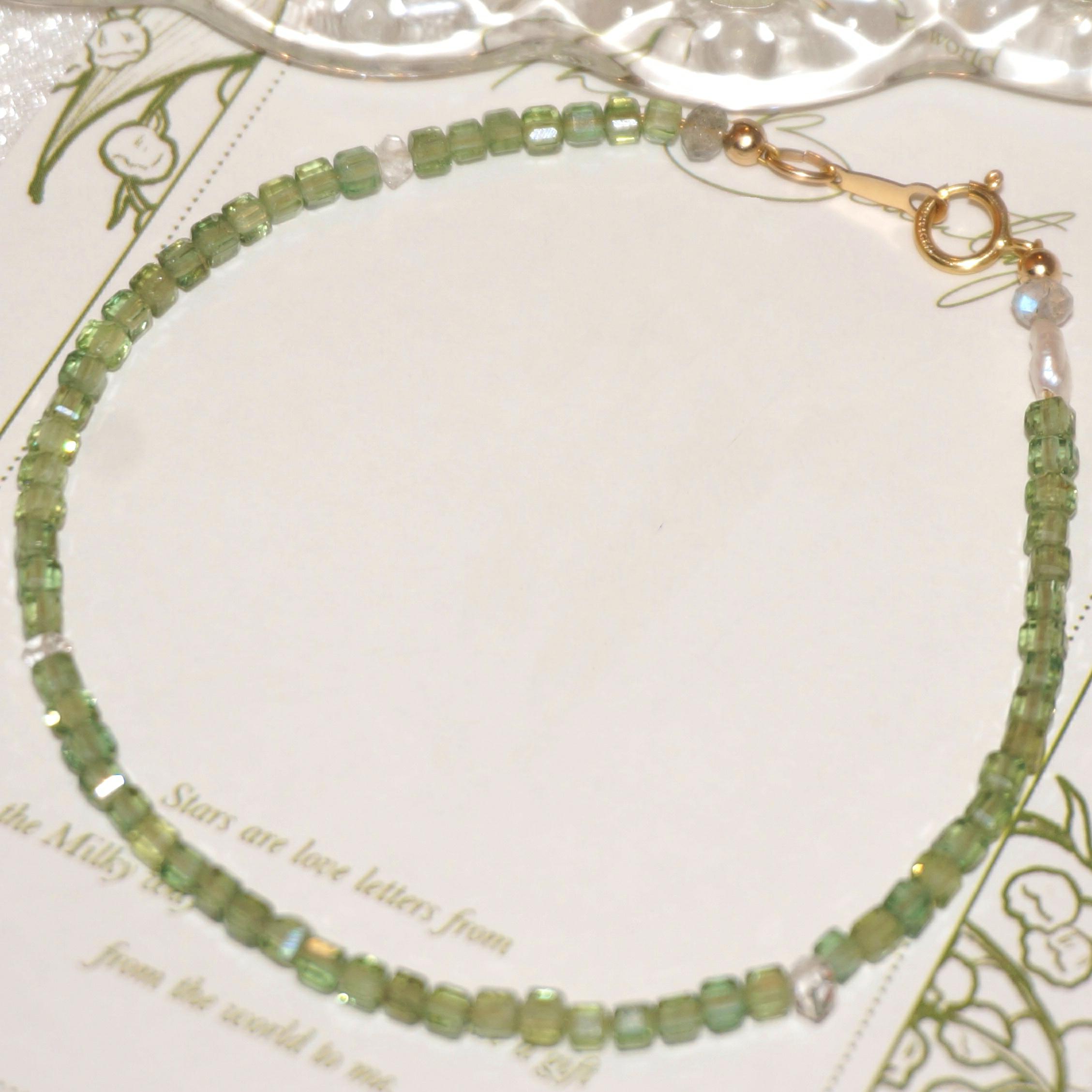 14K Gold-filled Charming ELF Green Apatite & Herkimer Diamond Bracelet - Image 6