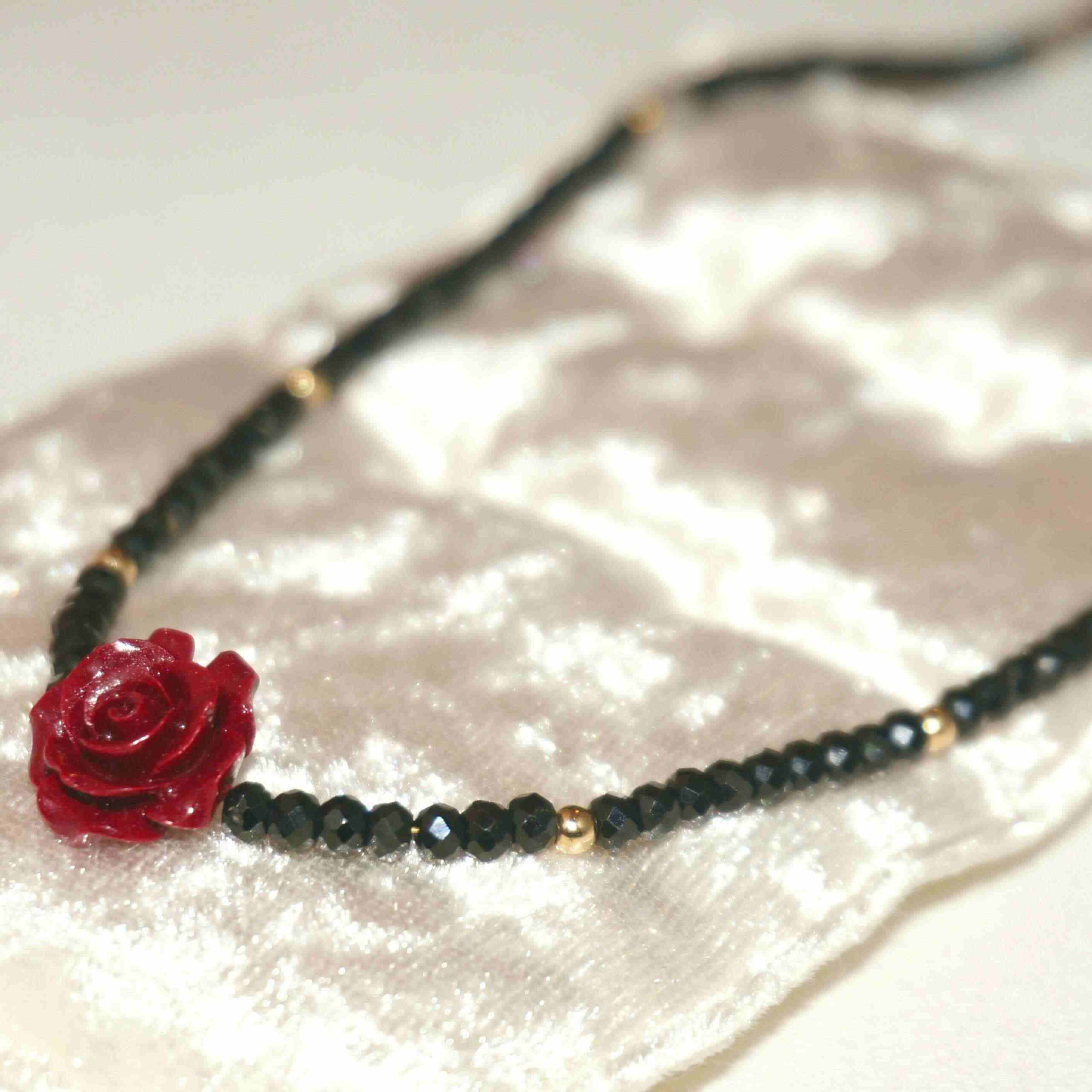 14K Gold-Filled Calming FLAME Talisman Necklace with Cinnabar Rose & Black Spinel - Image 7