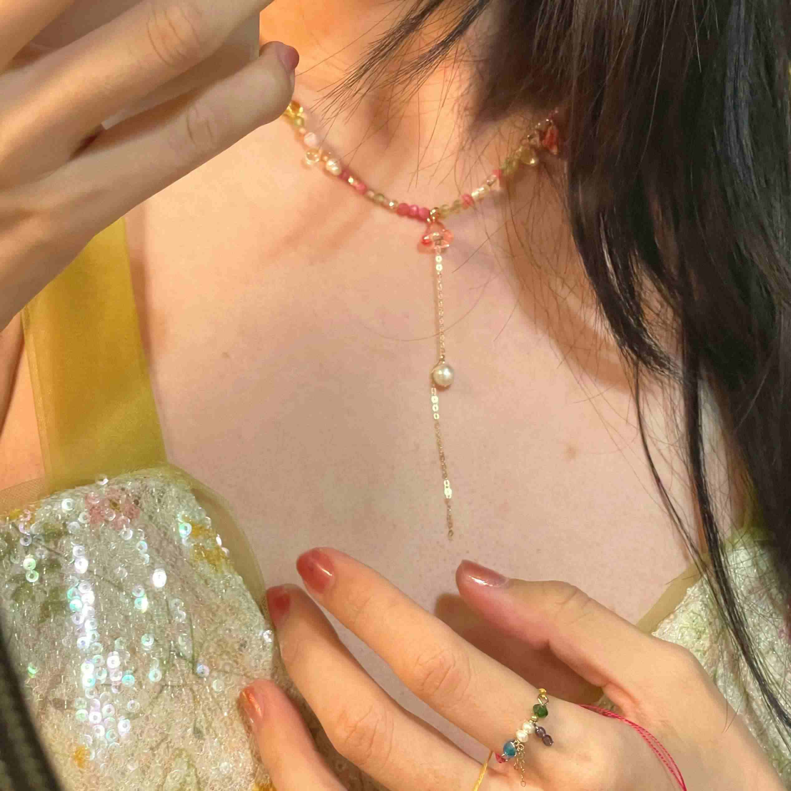 14K Gold-Filled Whimsical FAIRY TALE Necklace - Baroque Pearl & Colorful Czech Beads - Image 3