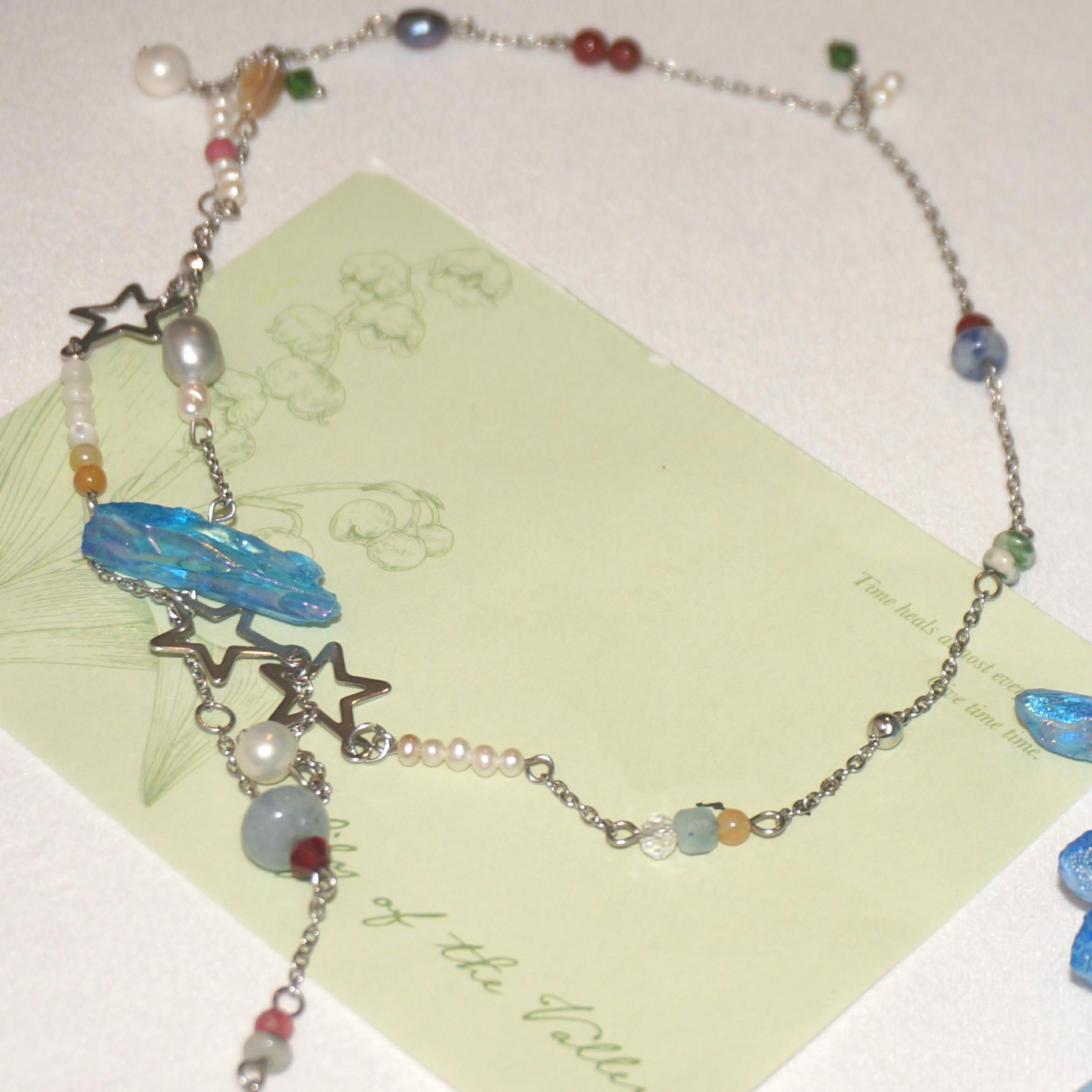 Stainless Steel Charming Handcrafted Multi-wear MILKY WAY Elegant Pearl & Natural Stone Necklace - Image 7