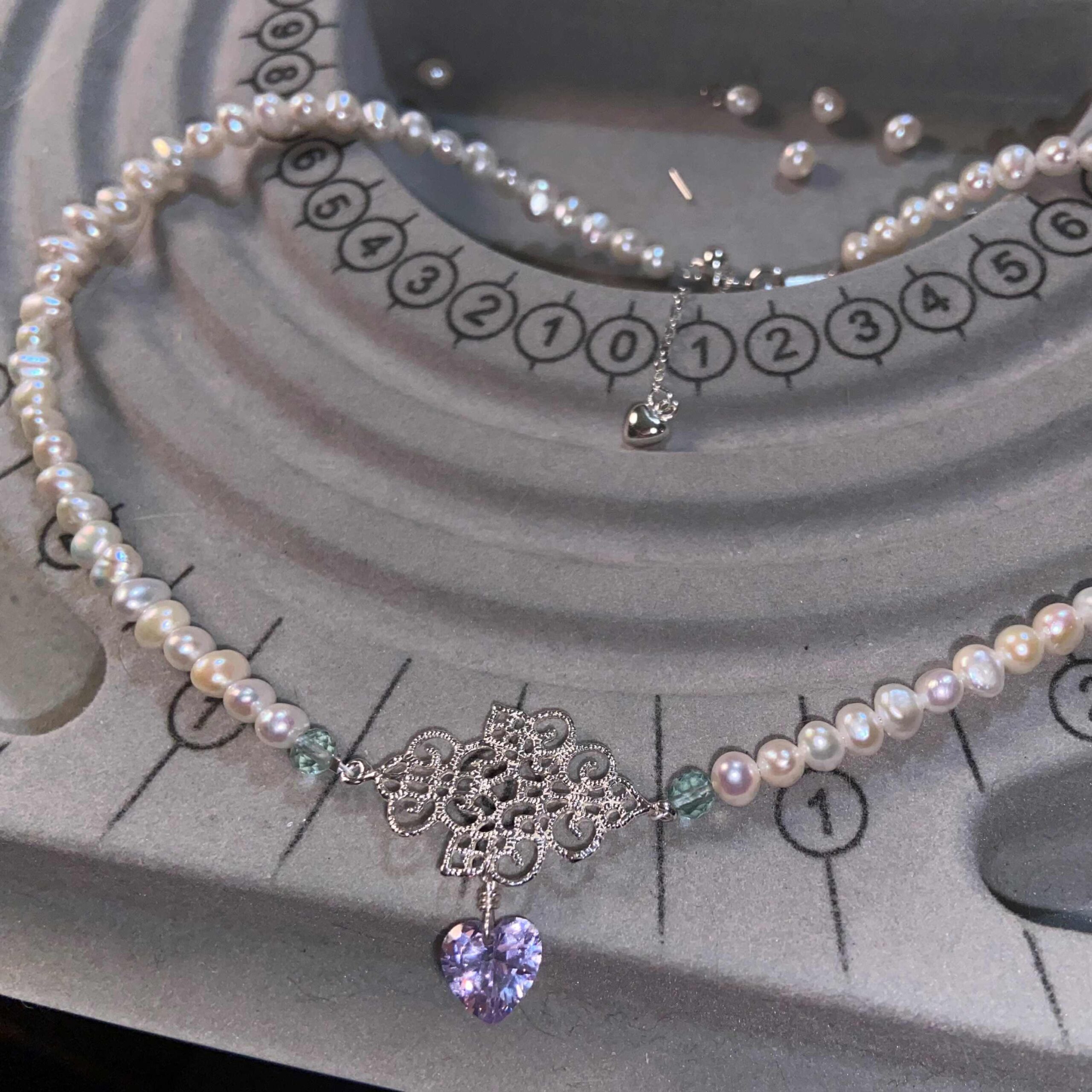 Sterling Silver Layering Dreamy PRINCESS Shining Heart Necklace/Bracelet with Freshwater Pearls & Zircon - Image 6