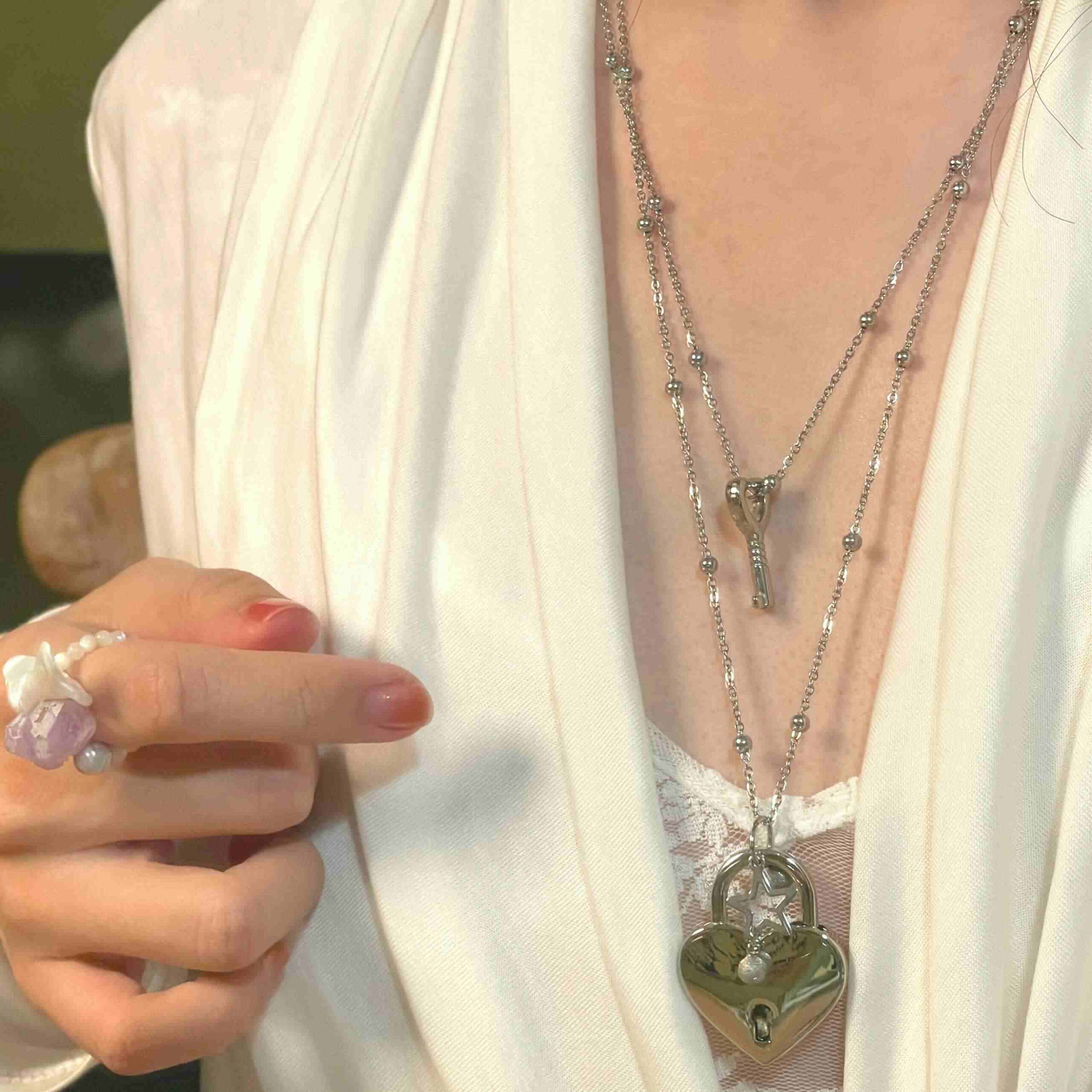 Stainless Steel Cool SOULMATE Necklace – Lock & Key Pendant, Unisex Multiwear Jewelry - Image 2