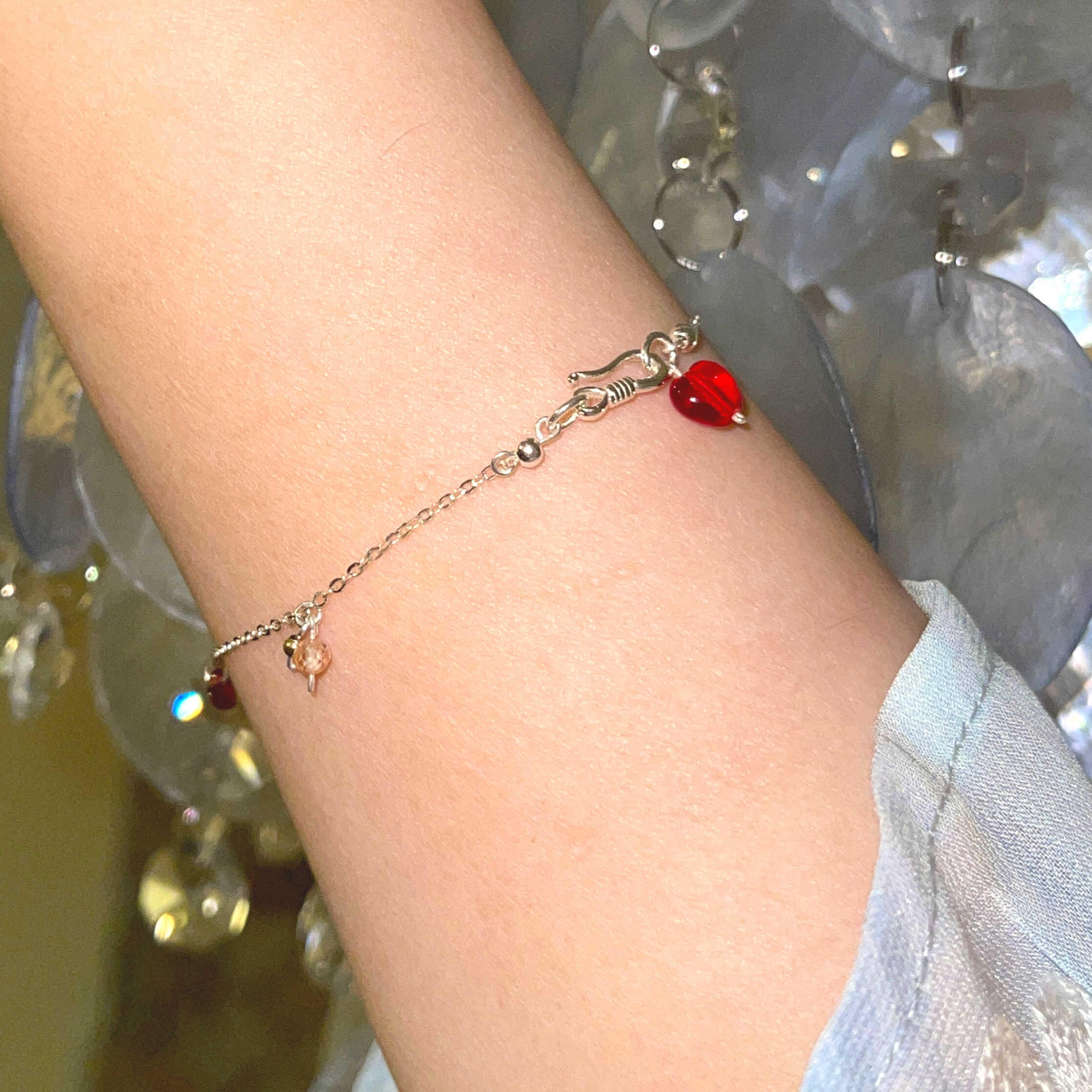 Sterling Silver Exquisite SUMMER Bracelet with Pearl & Cute heart & Czech Beads & Crystals - Image 9