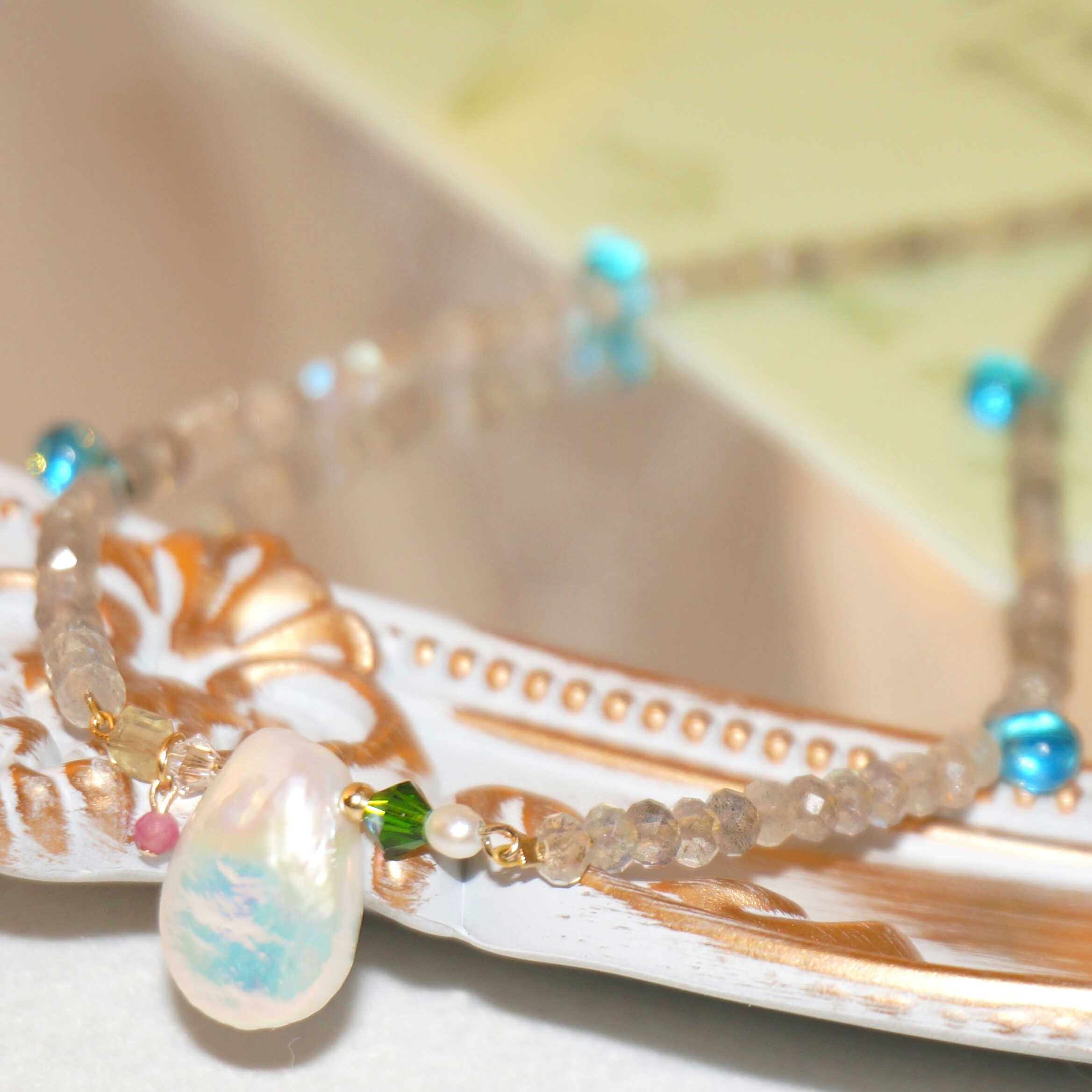 14K Gold-Filled Enchanting Exquisite THE TEAR OF MERMAID Necklace - Teardrop Baroque Pearl & Labradorite - Image 6