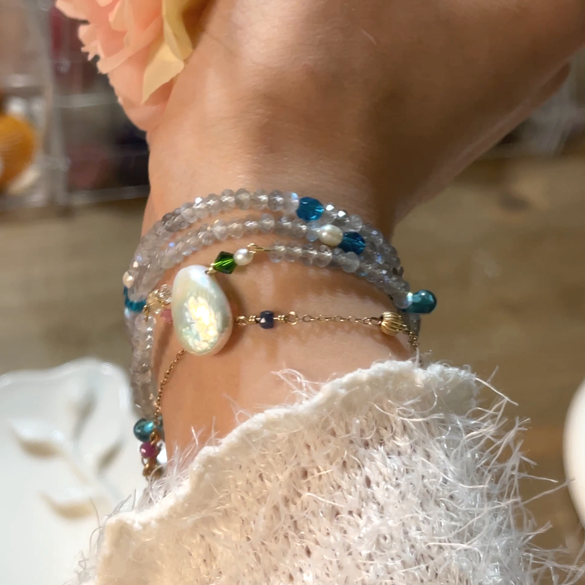 14K Gold-Filled Enchanting Exquisite THE TEAR OF MERMAID Necklace - Teardrop Baroque Pearl & Labradorite - Image 2