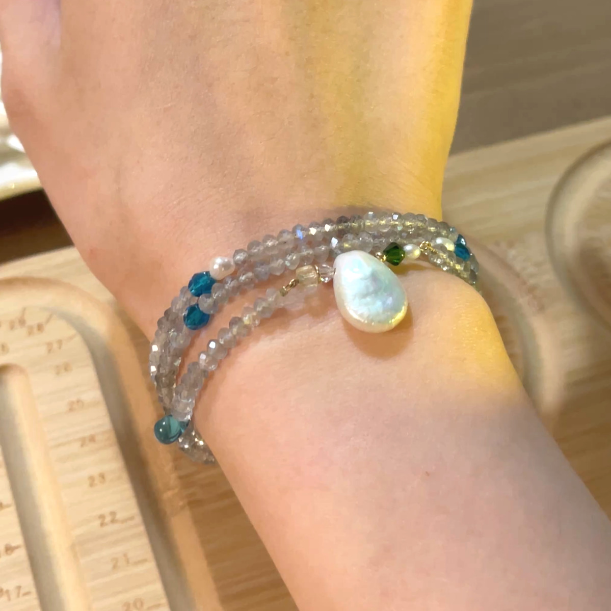 14K Gold-Filled Enchanting Exquisite THE TEAR OF MERMAID Necklace - Teardrop Baroque Pearl & Labradorite - Image 4