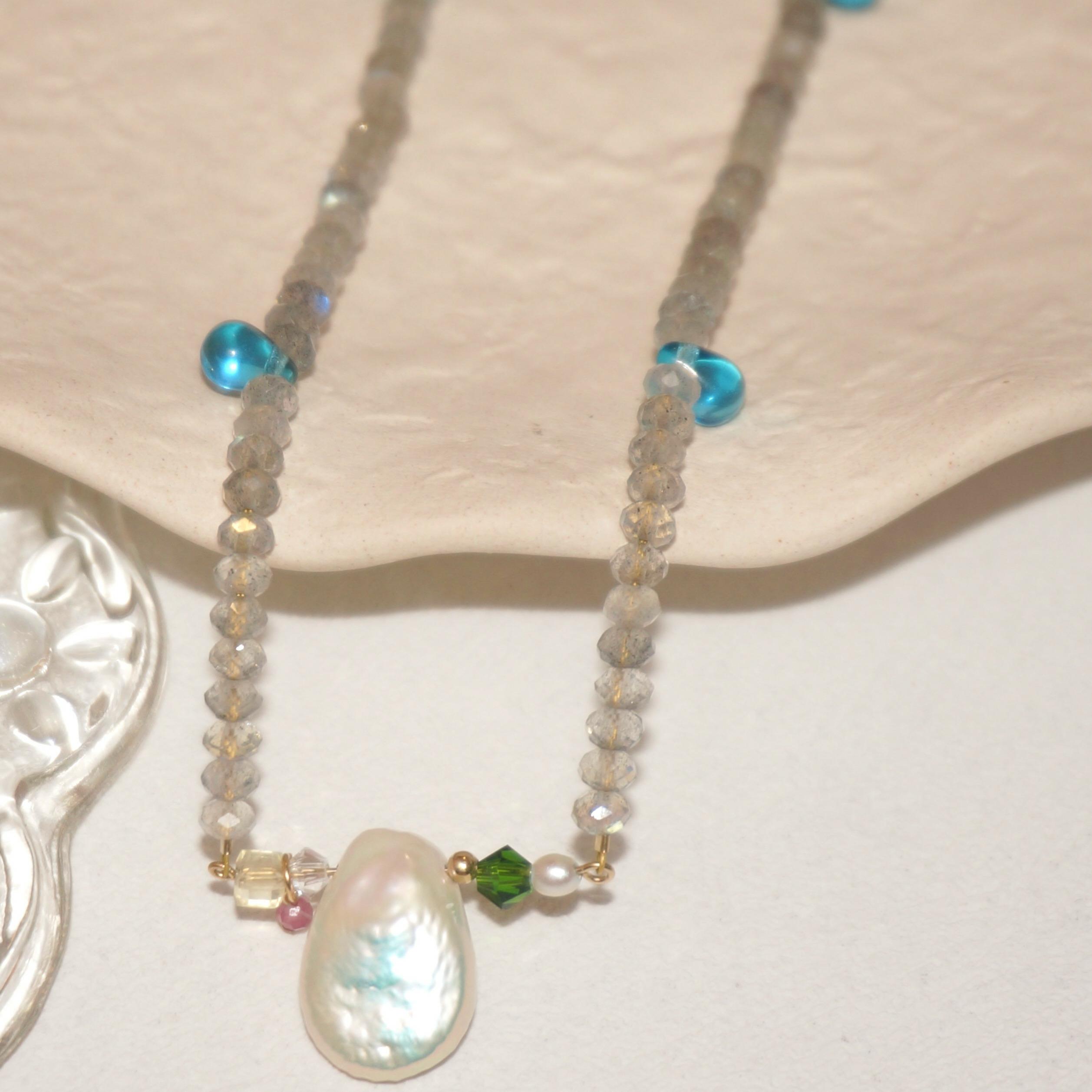 14K Gold-Filled Enchanting Exquisite THE TEAR OF MERMAID Necklace - Teardrop Baroque Pearl & Labradorite - Image 9