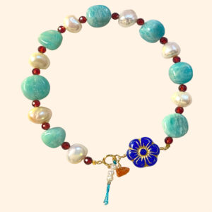 14K Gold-Filled Charming ETERNAL BLOOM Multi-Wear Bracelet – Unisex Pearl, Amazonite & Garnet