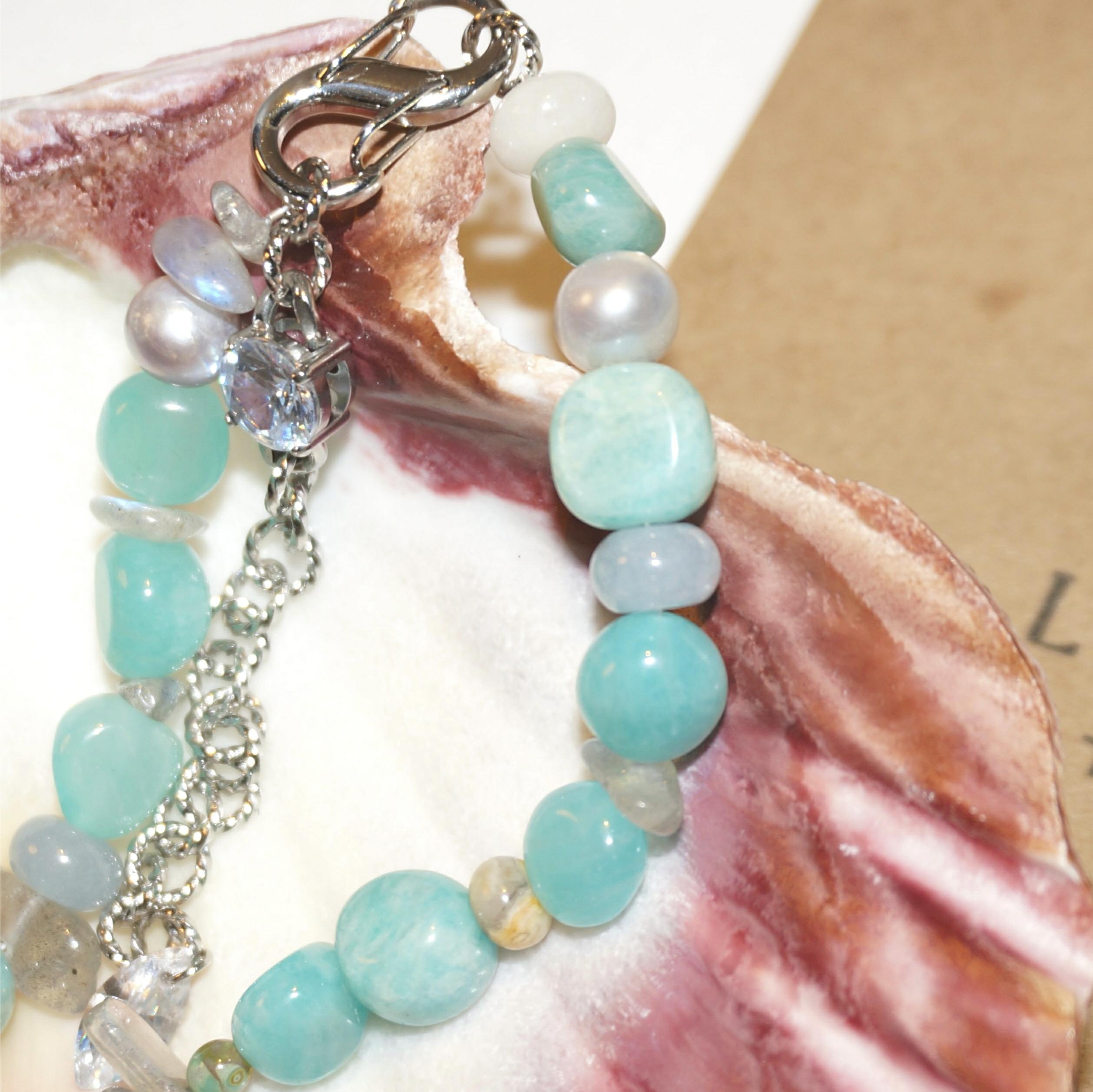 Stainless Steel Eye-catching ICEBERG Necklace – Amazonite, Baroque Pearls & Zircon for Creativity & Healing - Image 6