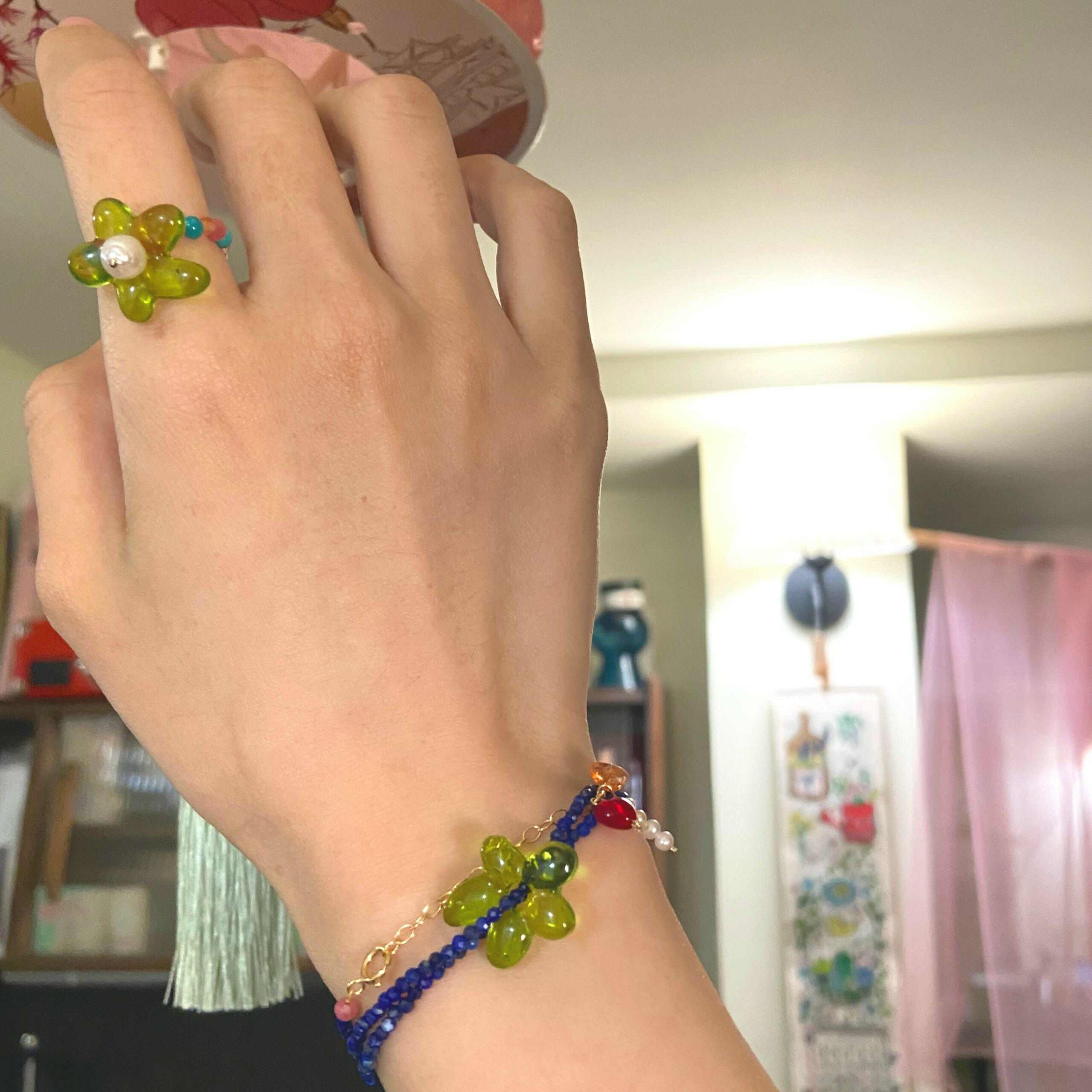 14K Gold-Filled Eye-catching AZURE BLOOM Multi-Wear Necklace/Bracelet – Lapis Lazuli, Sunstone, Floral, Pearls - Image 12