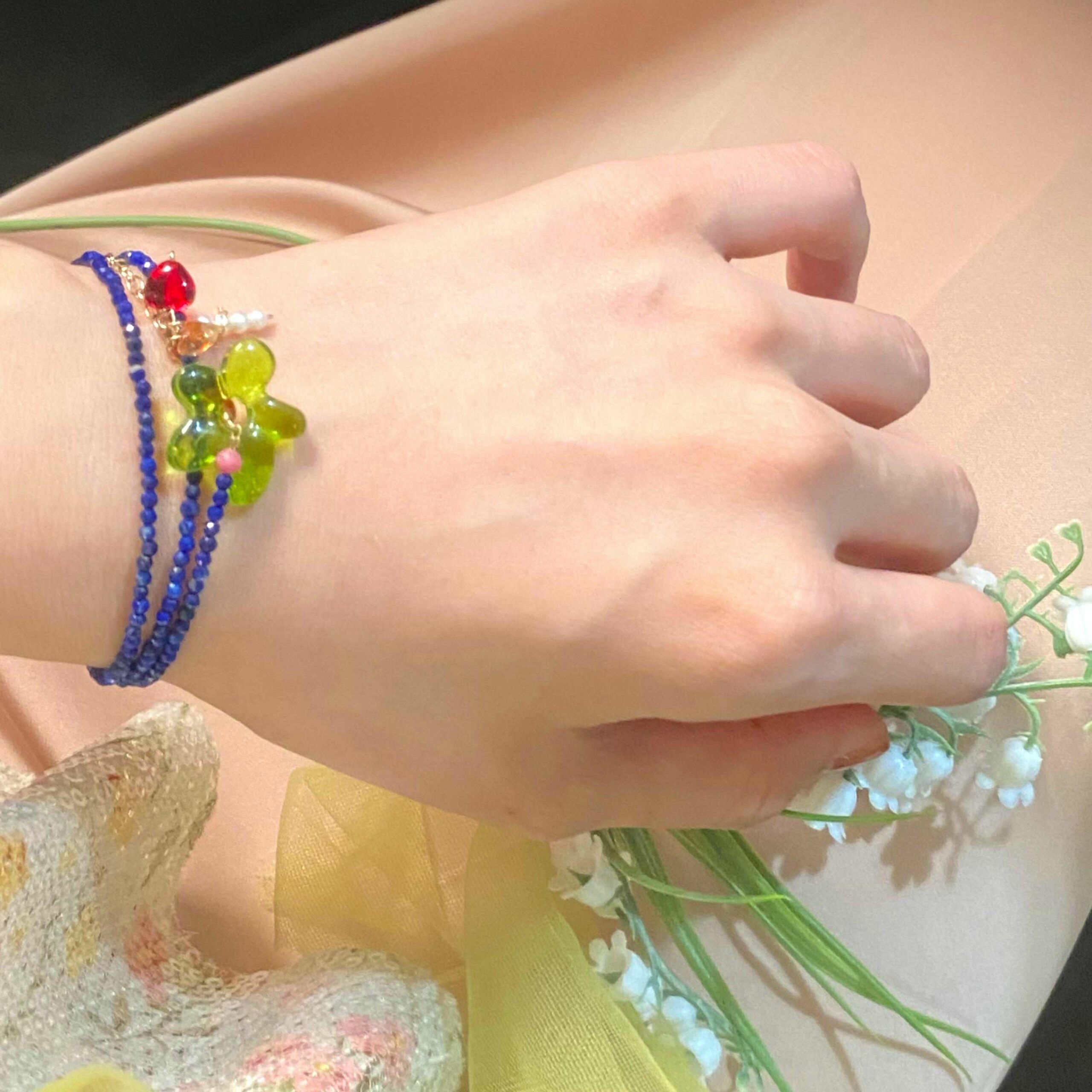 14K Gold-Filled Eye-catching AZURE BLOOM Multi-Wear Necklace/Bracelet – Lapis Lazuli, Sunstone, Floral, Pearls - Image 2