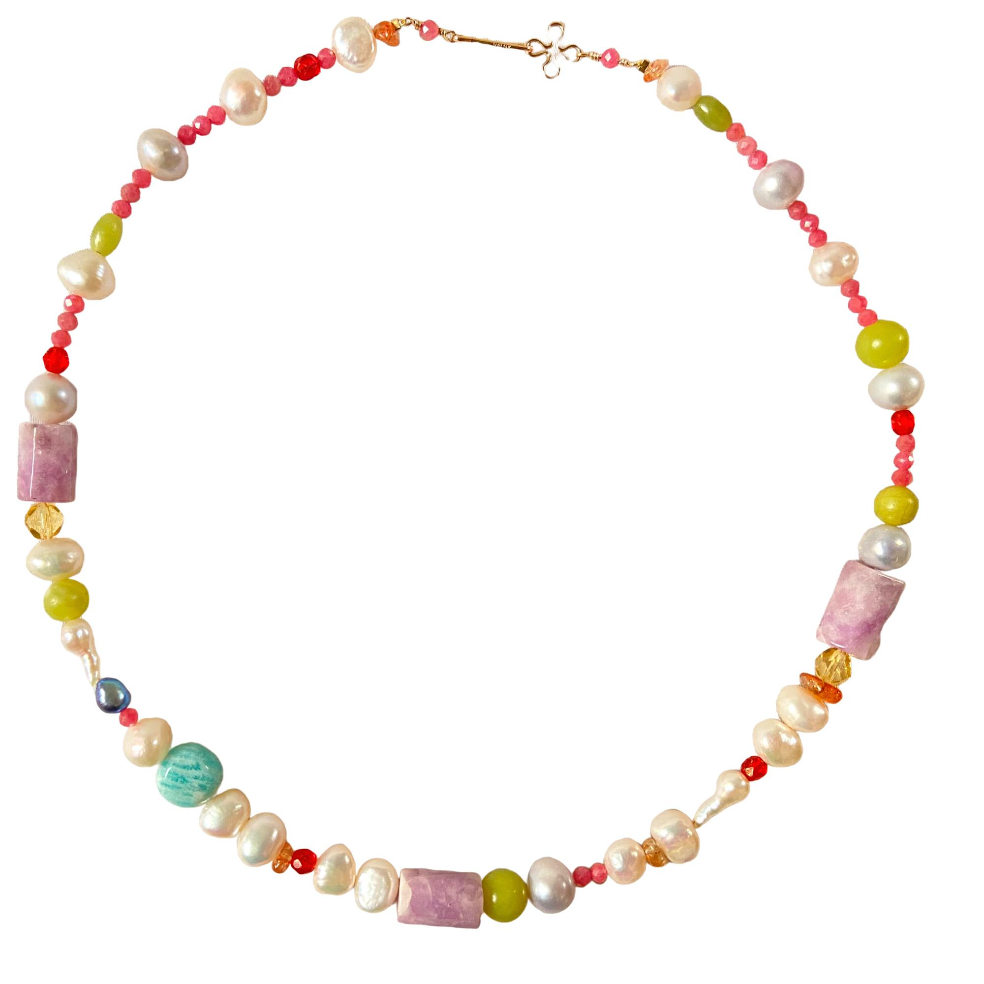 14K Gold-Filled Eye-catching HOLIDAY Necklace with Lucky Clover Buckle & Baroque Pearls - Image 9