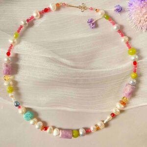 14K Gold-Filled Eye-catching HOLIDAY Necklace with Lucky Clover Buckle & Baroque Pearls