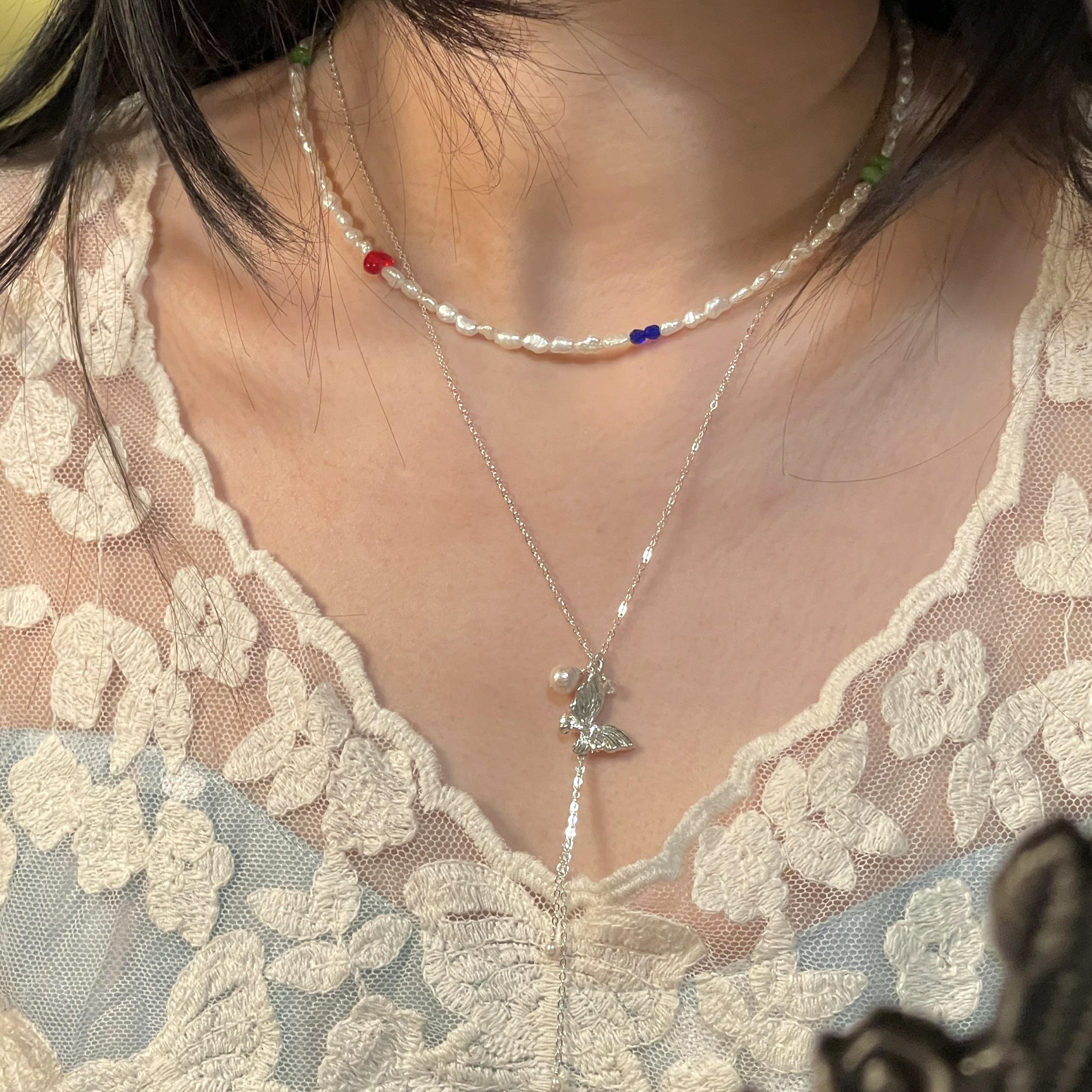 Sterling Silver Dazzling Romantic DREAMLAND Necklace with Dancing Butterfly & Pearl - Image 3