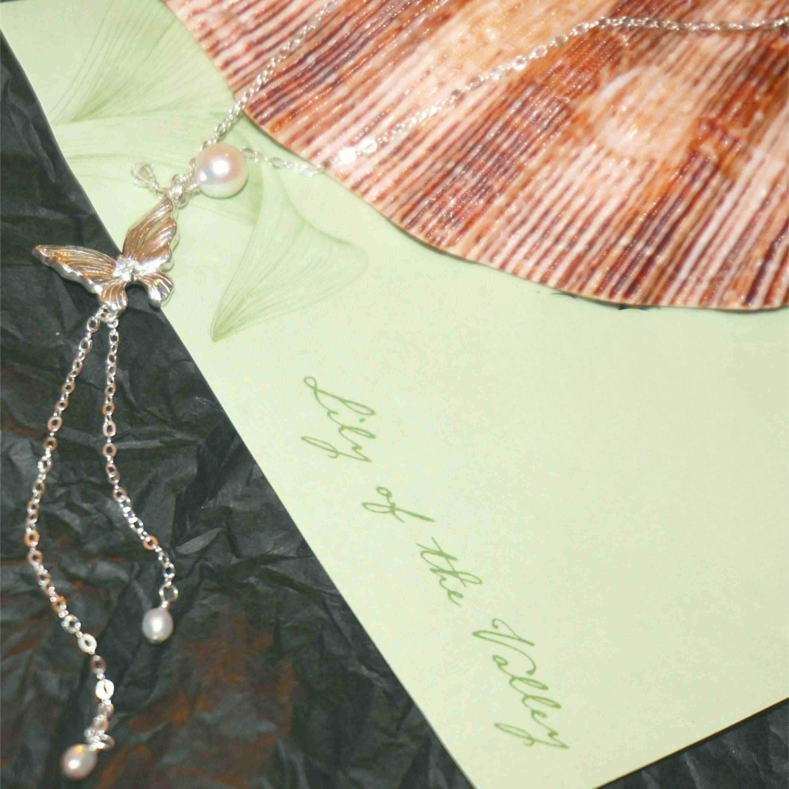 Sterling Silver Dazzling Romantic DREAMLAND Necklace with Dancing Butterfly & Pearl - Image 7