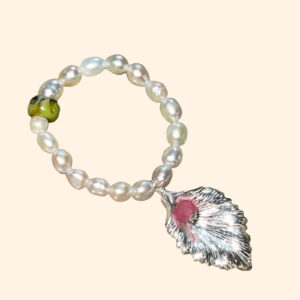 Sterling Silver Unique Stretchy Freedom Ring with Swaying Leaf & Pearls