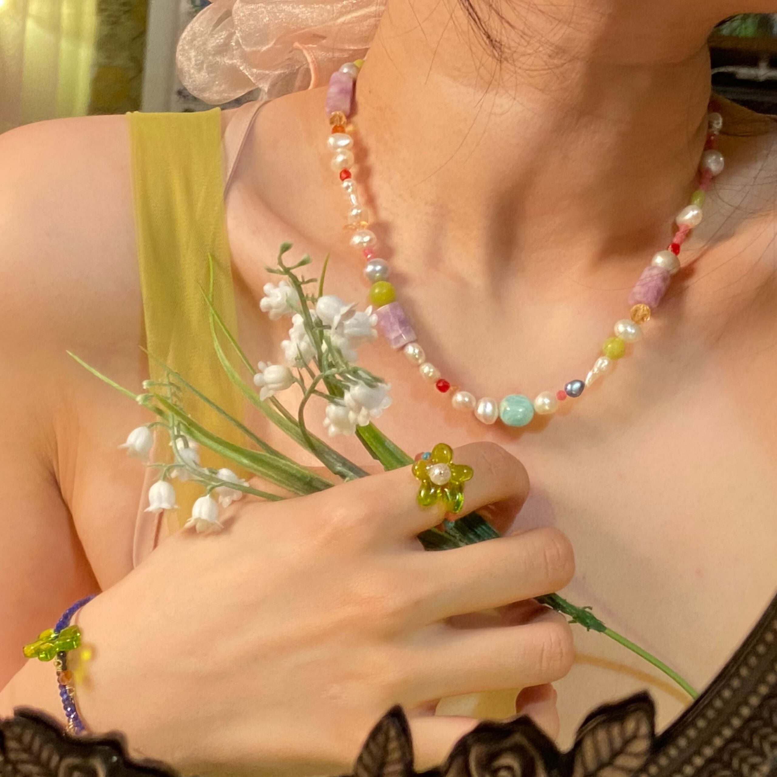 14K Gold-Filled Eye-catching HOLIDAY Necklace with Lucky Clover Buckle & Baroque Pearls - Image 7