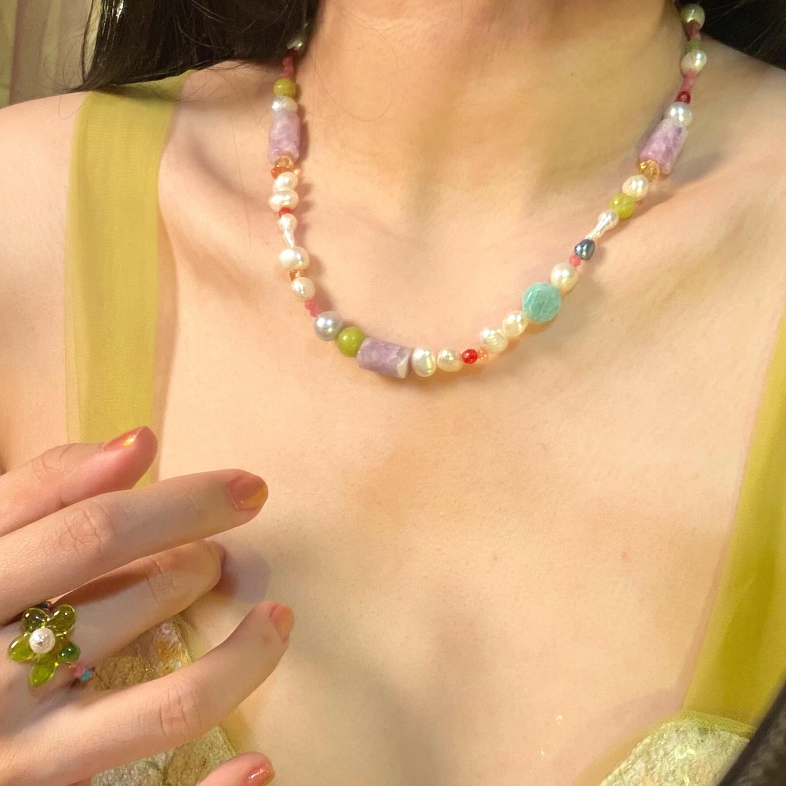 14K Gold-Filled Eye-catching HOLIDAY Necklace with Lucky Clover Buckle & Baroque Pearls - Image 6