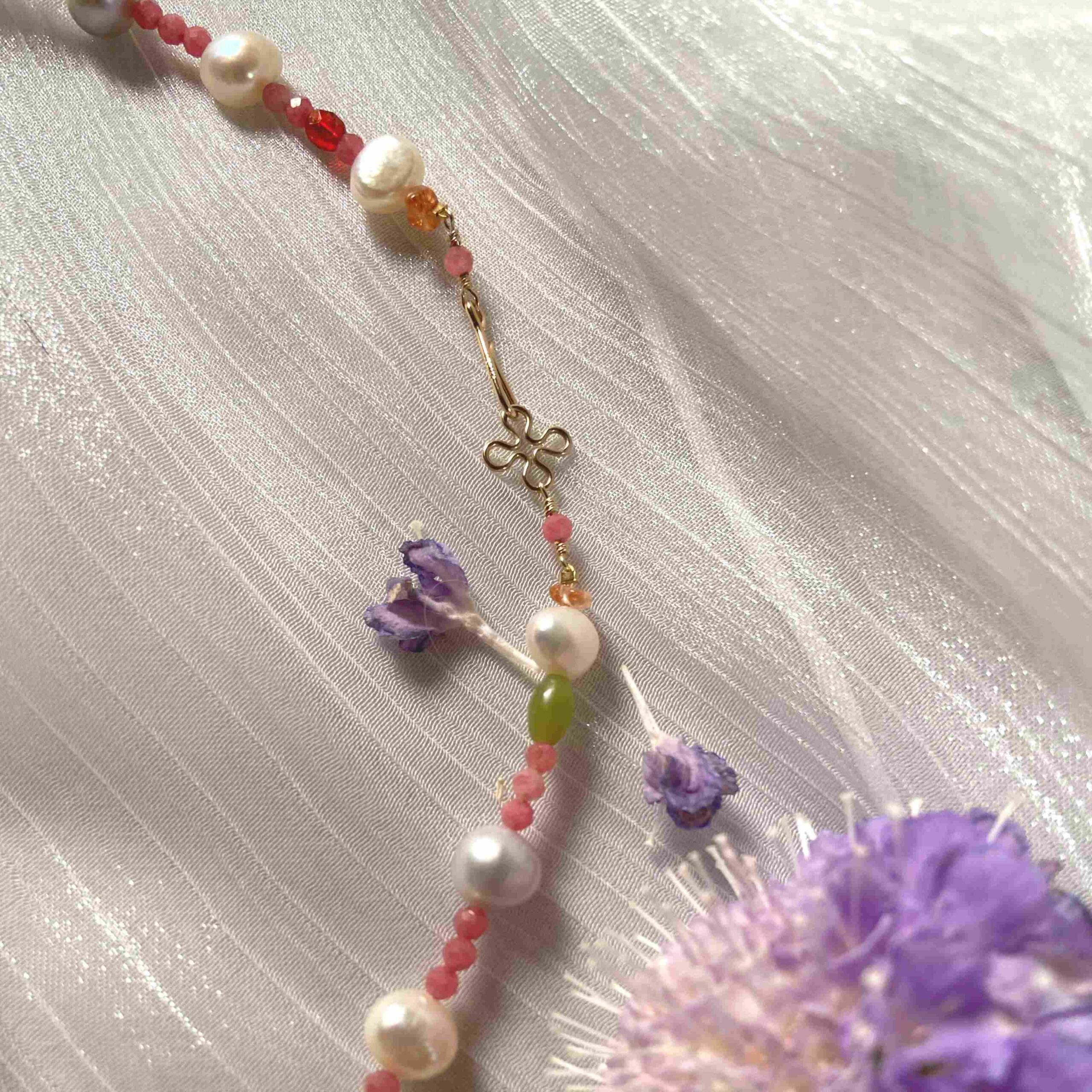 14K Gold-Filled Eye-catching HOLIDAY Necklace with Lucky Clover Buckle & Baroque Pearls - Image 4