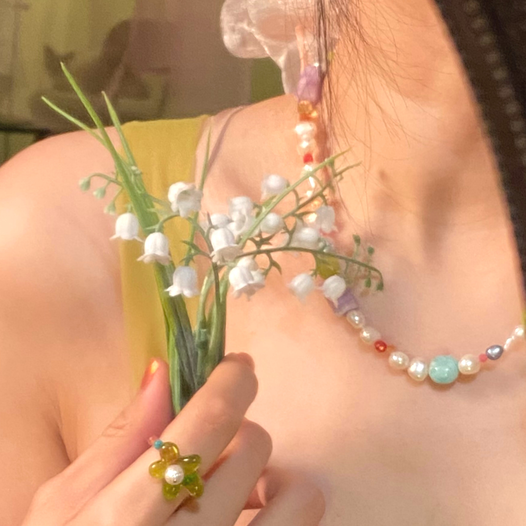 14K Gold-Filled Eye-catching HOLIDAY Necklace with Lucky Clover Buckle & Baroque Pearls - Image 2