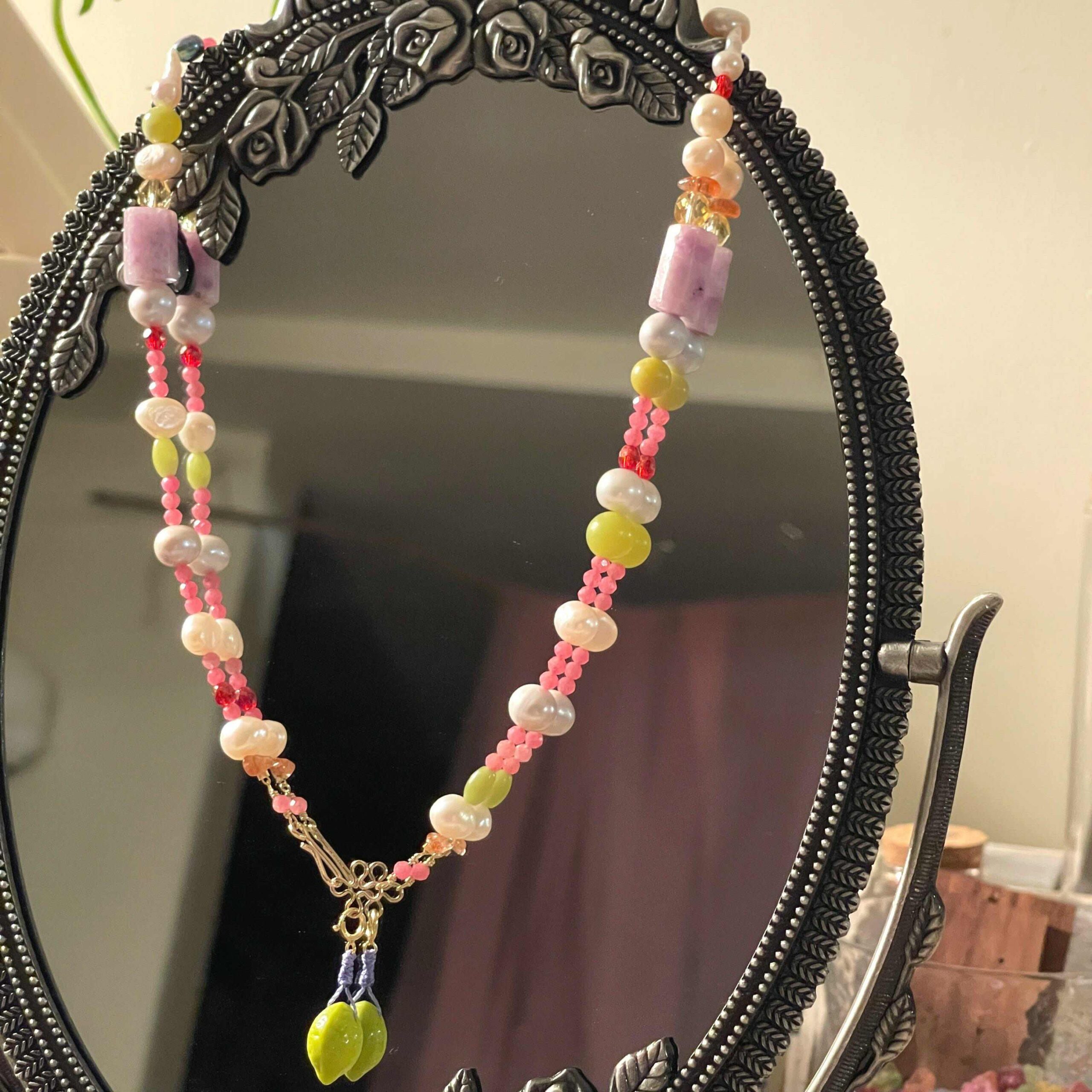 14K Gold-Filled Eye-catching HOLIDAY Necklace with Lucky Clover Buckle & Baroque Pearls - Image 5