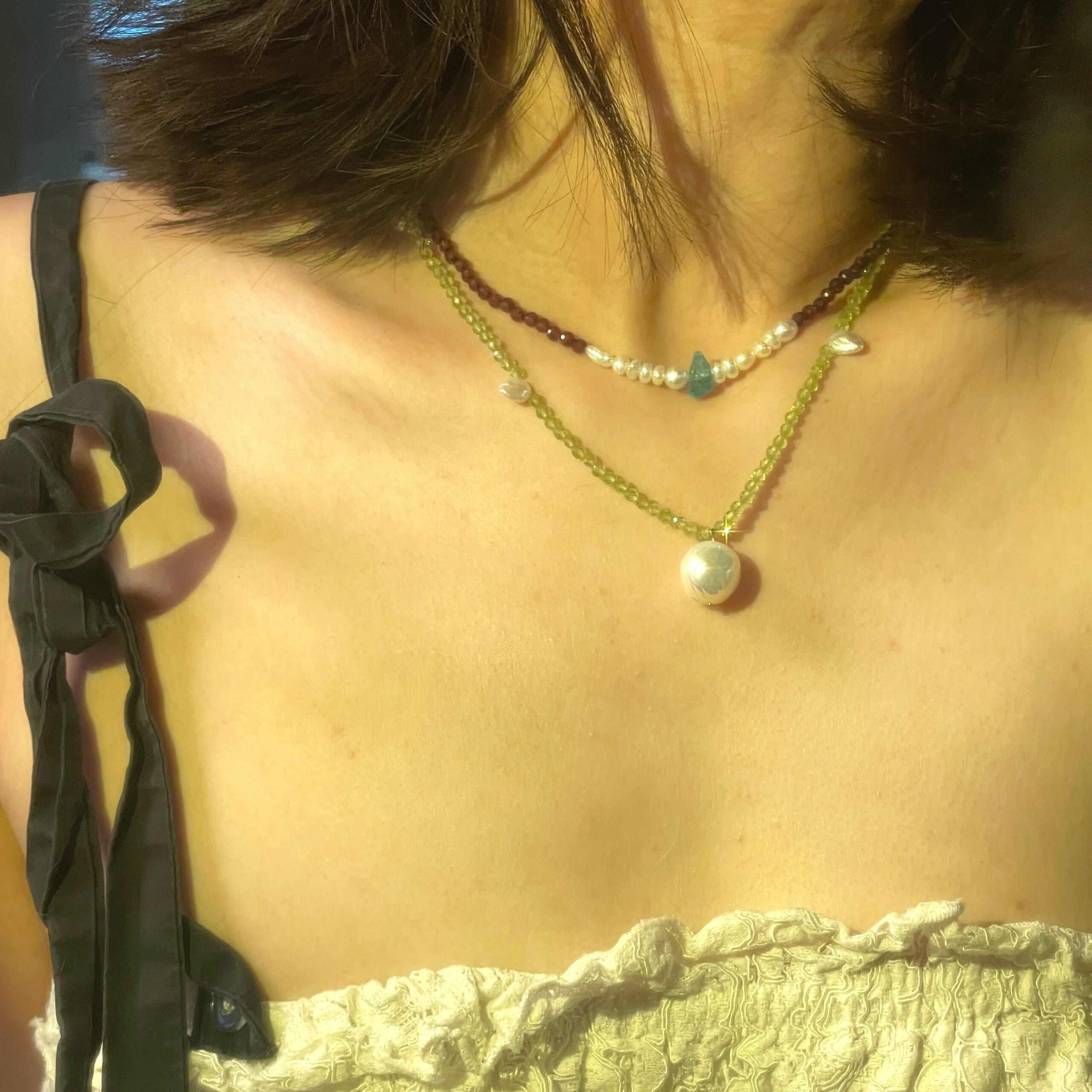 14K Gold-Filled Dazzling LUMINOUS PETAL Necklace | Peridot & AAA Grade Baroque Pearl Jewelry - Image 6