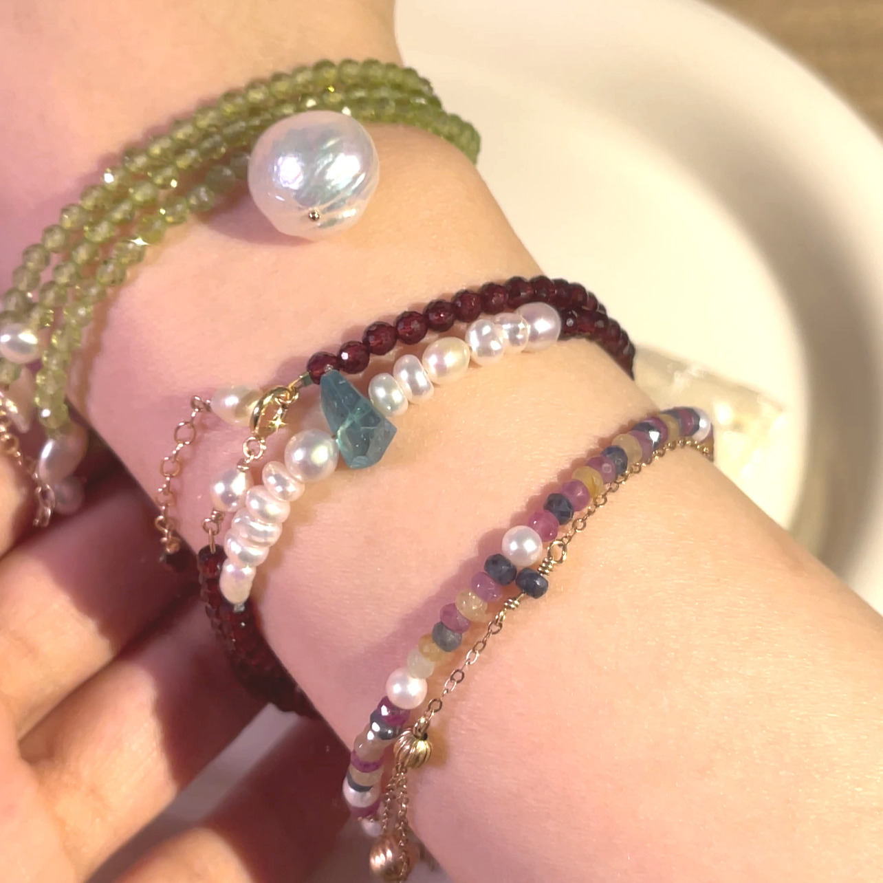 14K Gold-Filled Dazzling LUMINOUS PETAL Necklace | Peridot & AAA Grade Baroque Pearl Jewelry - Image 2