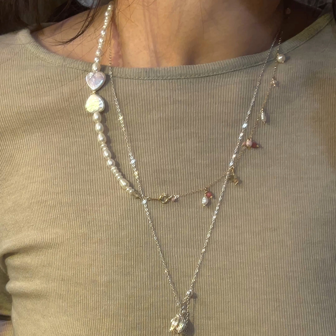 14K Gold-Filled Luxurious Moonlit Embrace Bracelet with Heart Baroque Pearl Bow & Labradorite - Image 6