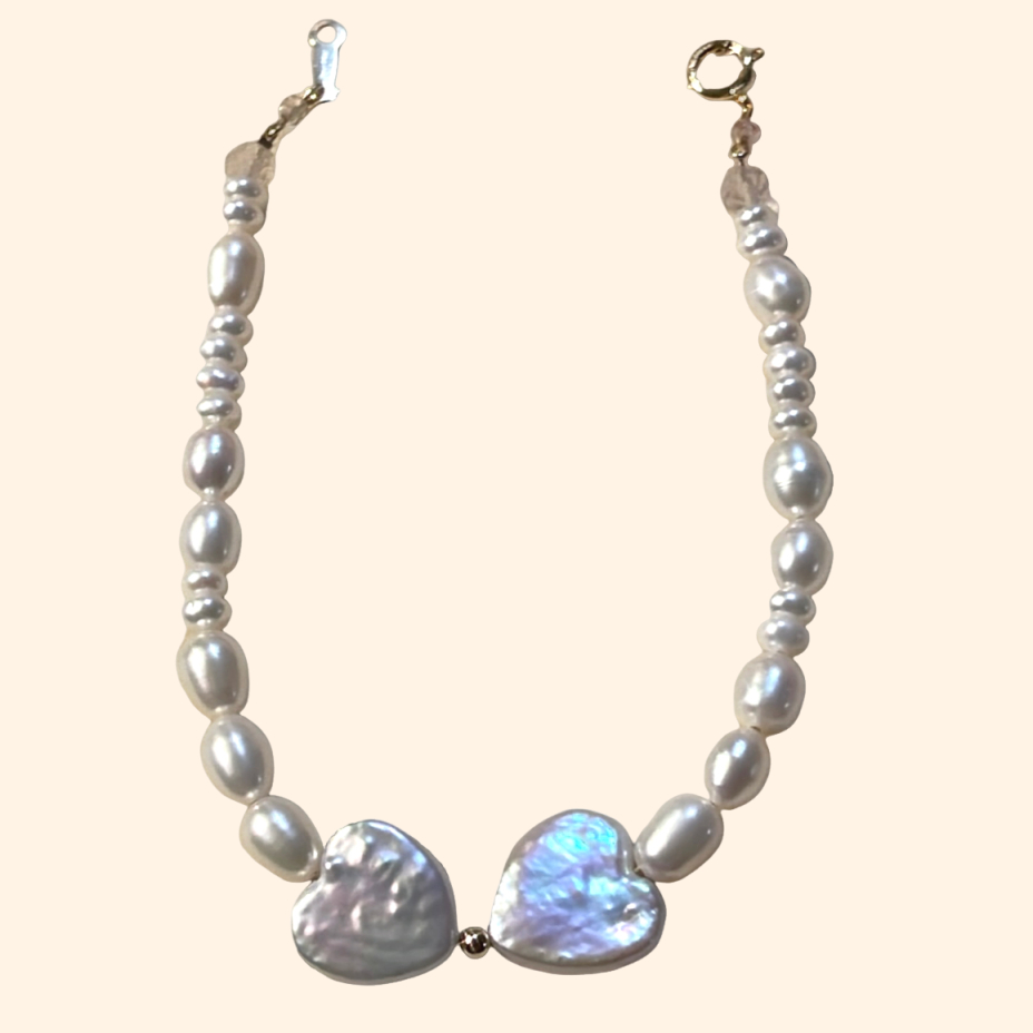 14K Gold-Filled Luxurious Moonlit Embrace Bracelet with Heart Baroque Pearl Bow & Labradorite - Image 7