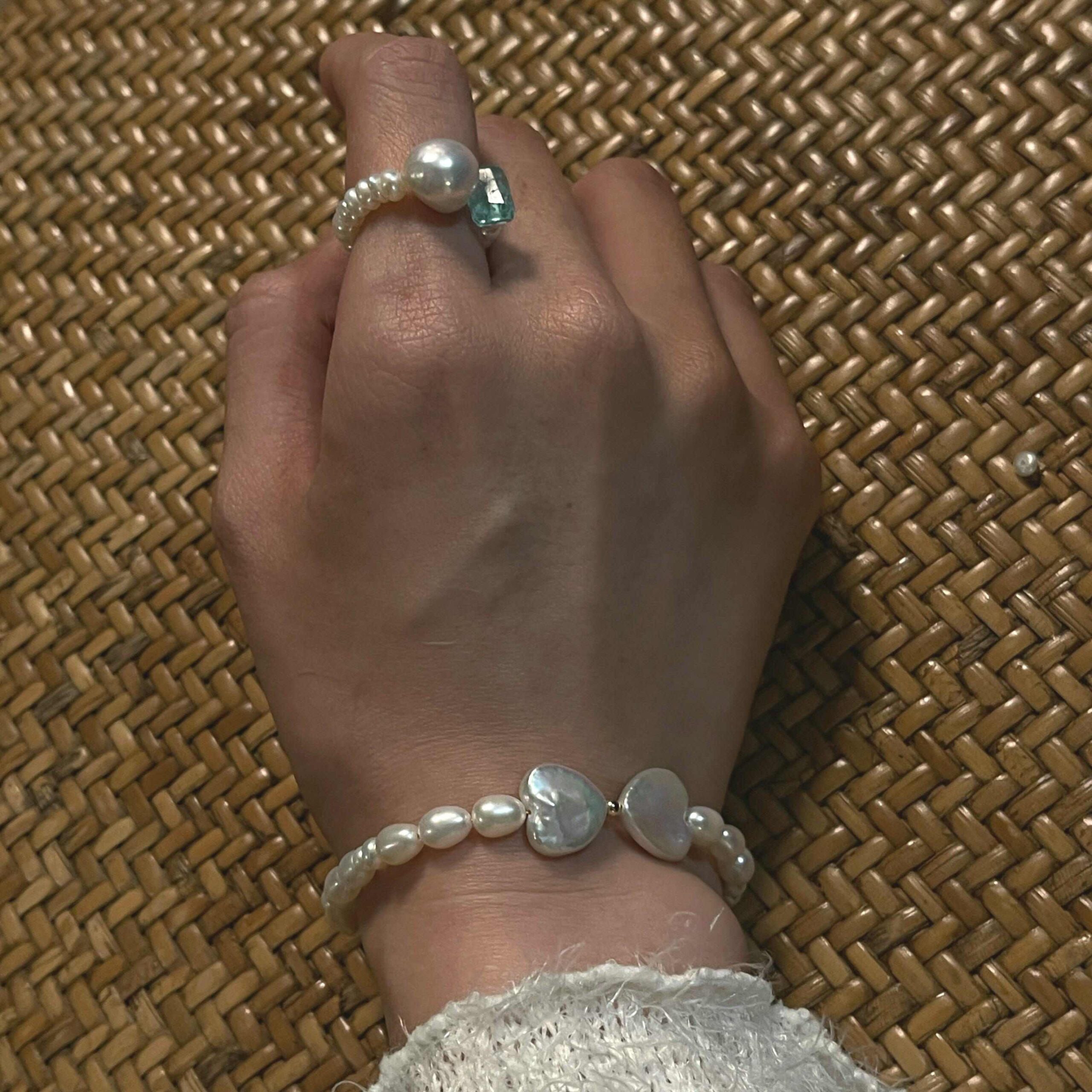 14K Gold-Filled Luxurious Moonlit Embrace Bracelet with Heart Baroque Pearl Bow & Labradorite - Image 8